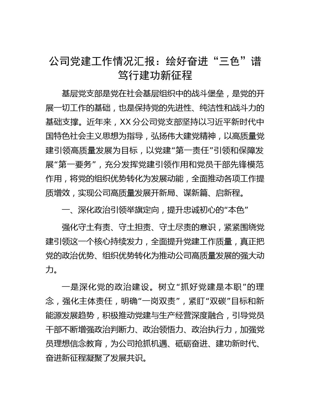 公司党建工作情况汇报：绘好奋进“三色”谱 笃行建功新征程