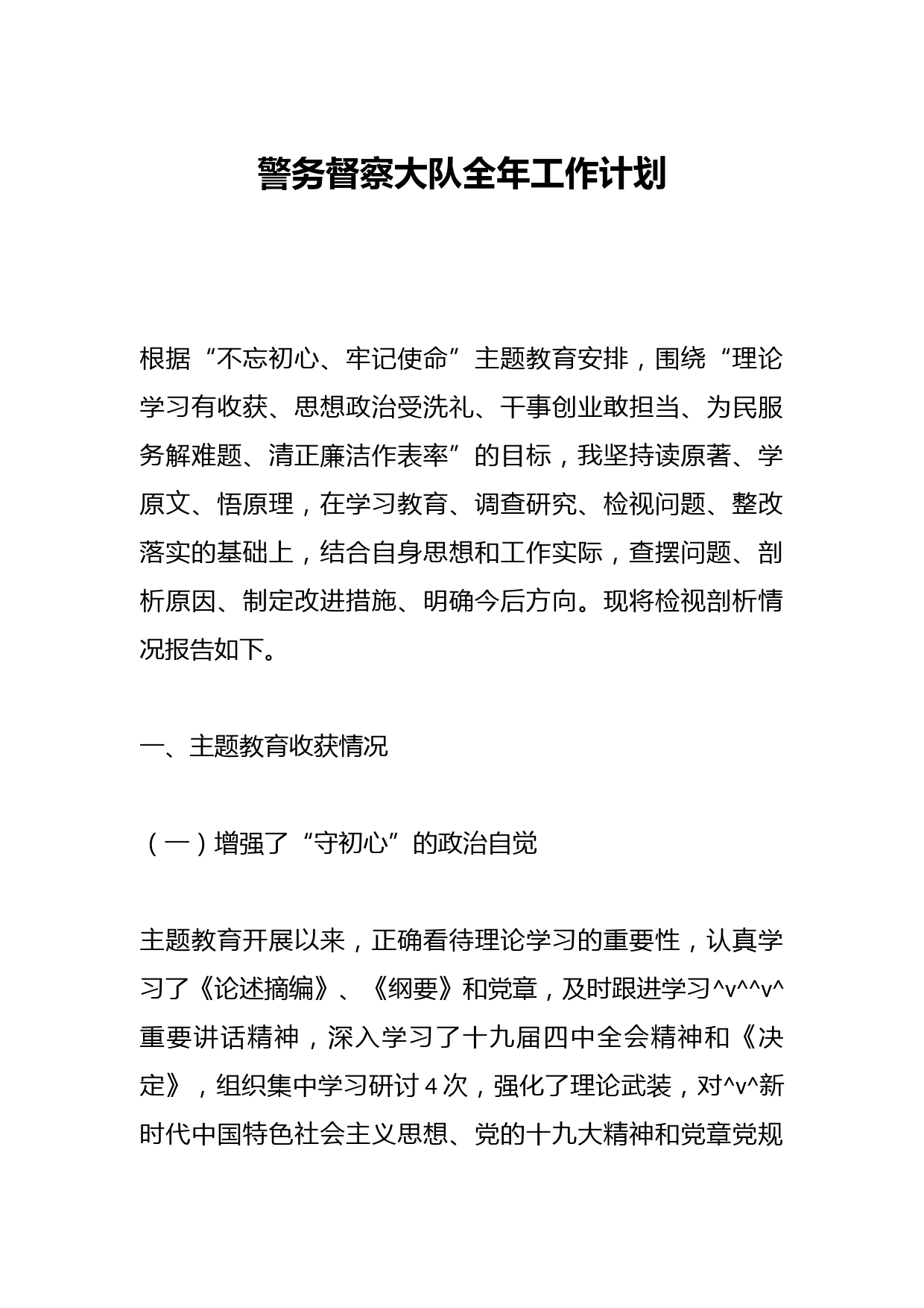 警务督察大队全年工作计划