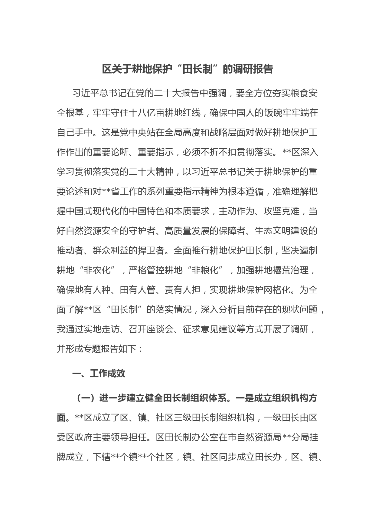 区关于耕地保护“田长制”的调研报告