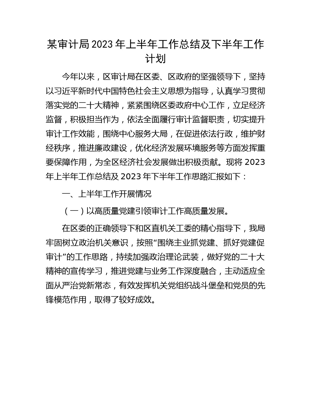 审计局2023年上半年工作总结