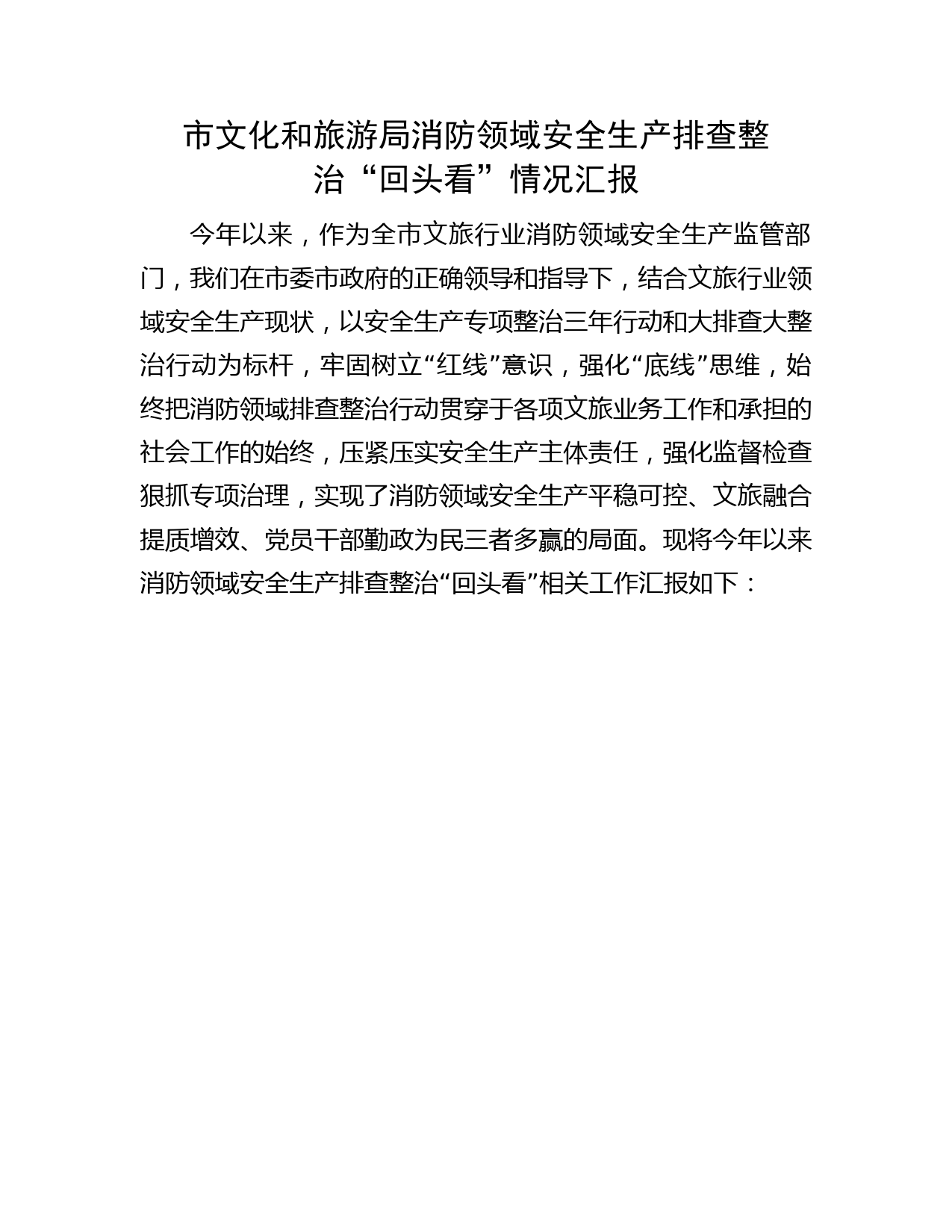 市文旅局消防领域安全生产排查整治“回头看”情况汇报