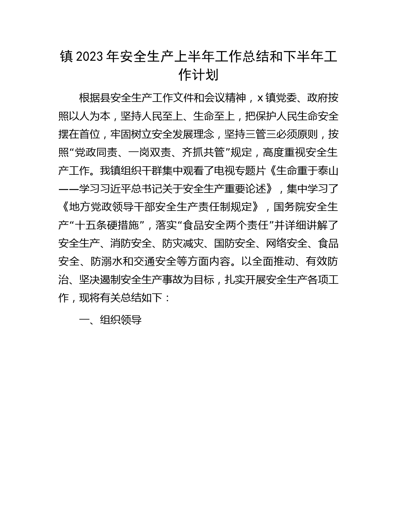 乡镇2023年安全生产上半年工作总结和下半年工作计划