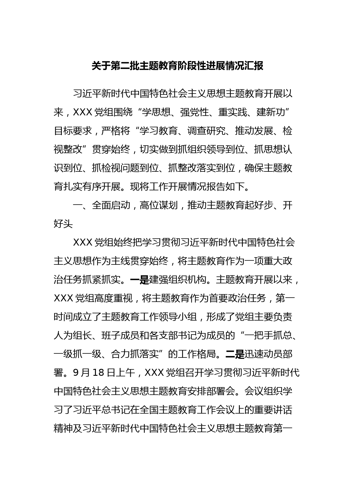 关于第二批主题教育阶段性进展情况汇报