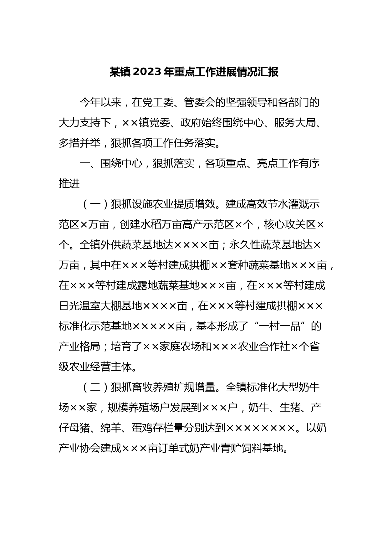 某镇2023年重点工作进展情况汇报