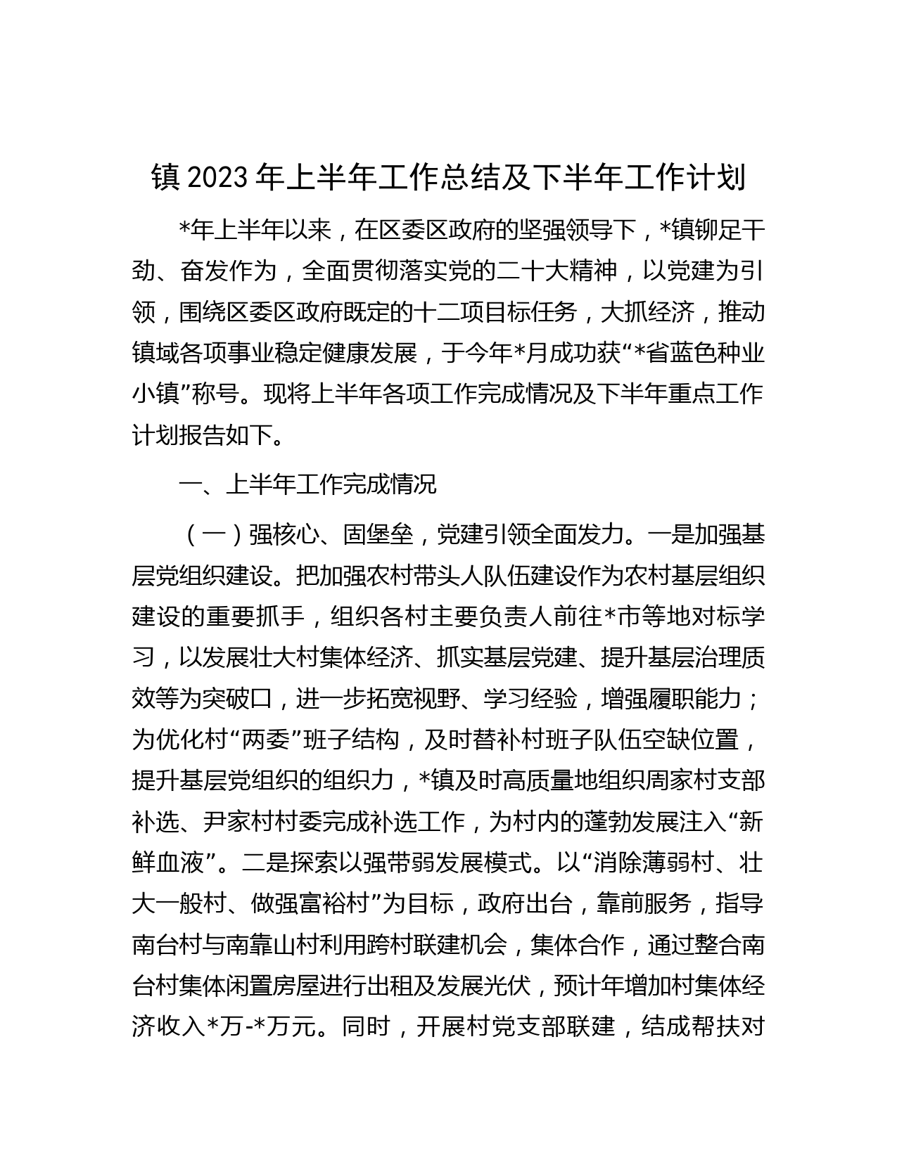 镇2023年上半年工作总结及下半年工作计划