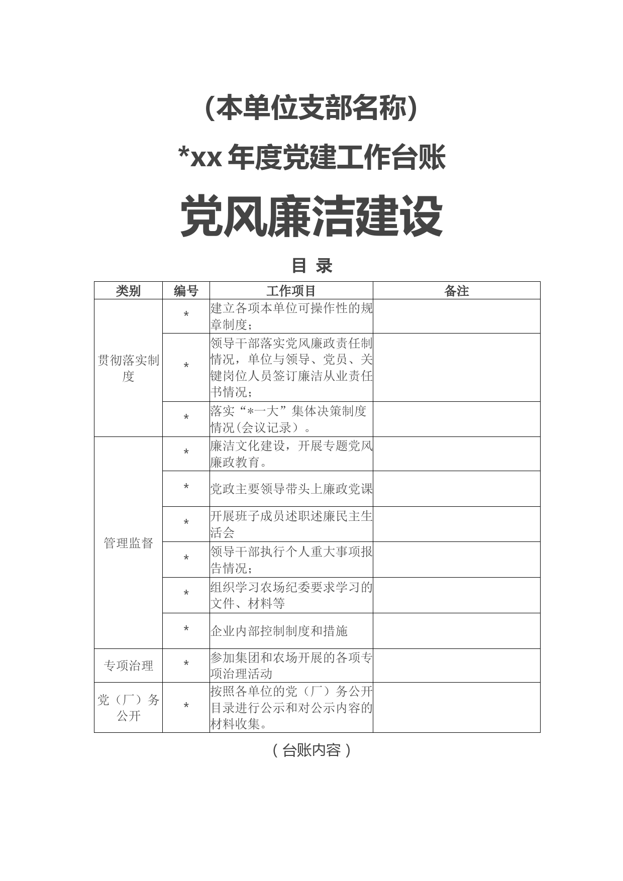 党风廉政建设工作台账目录（国企）