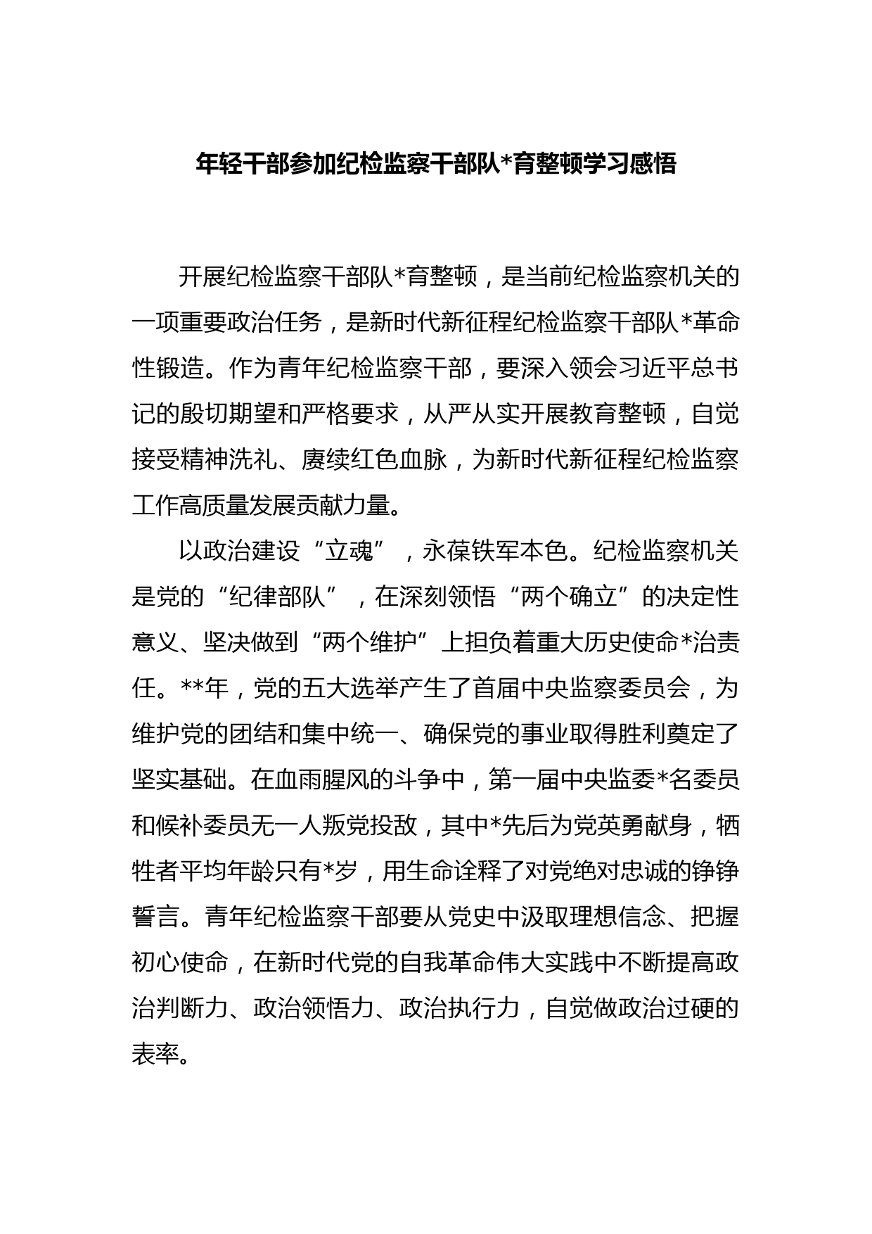 年轻干部参加纪检监察干部队伍教育整顿学习感悟