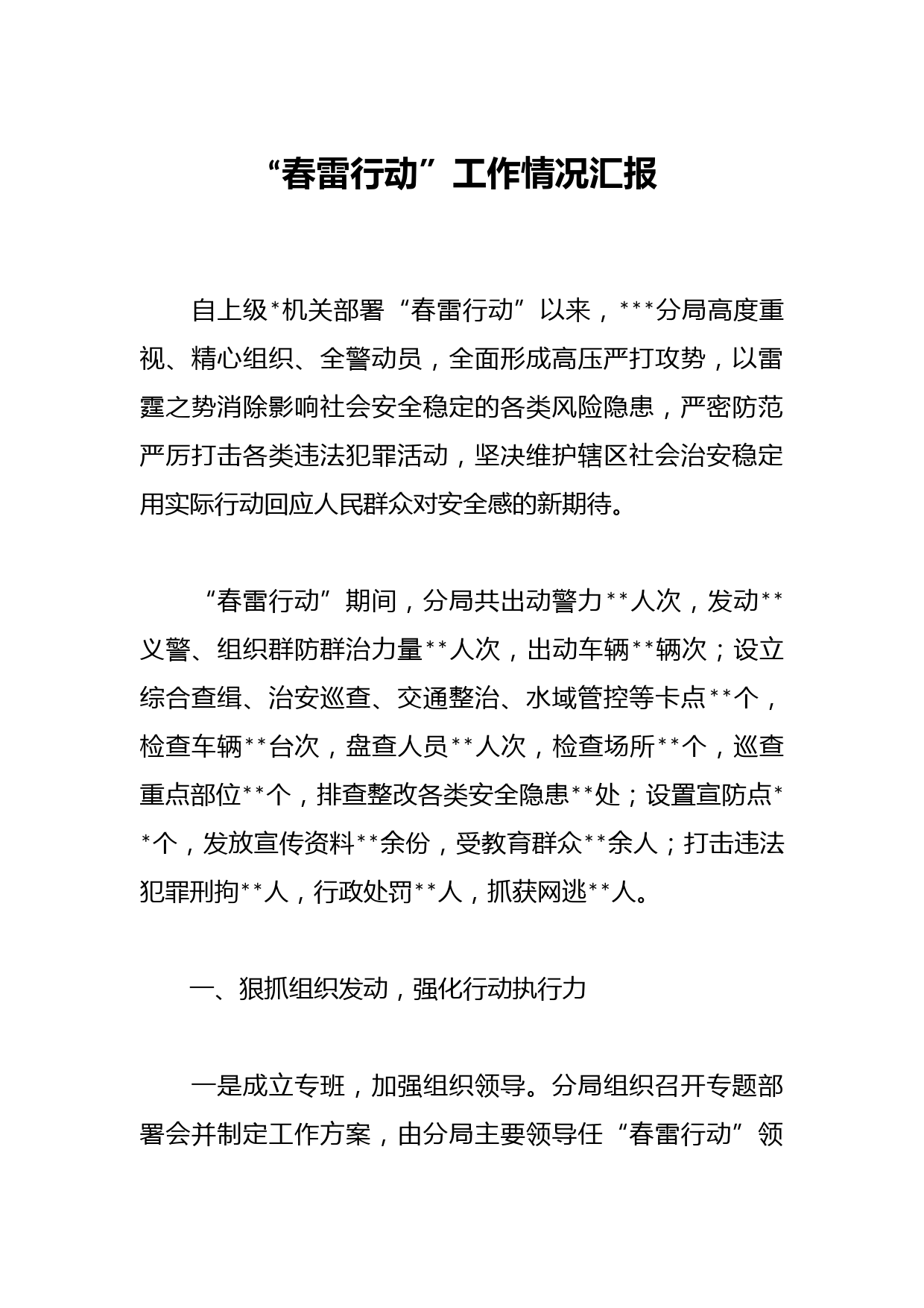 “春雷行动”工作情况汇报