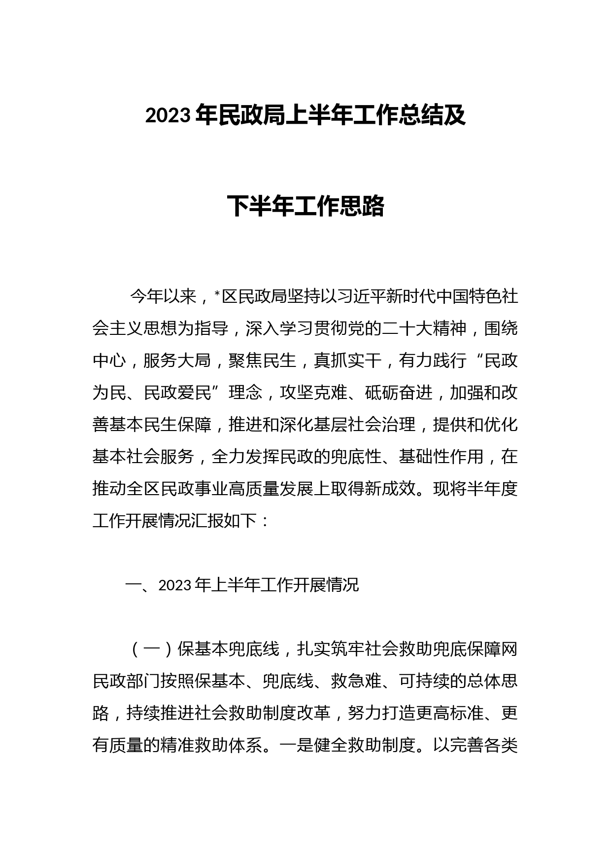 2023年民政局上半年工作总结及下半年工作思路