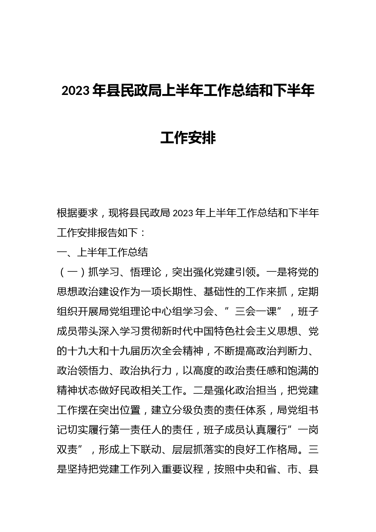 2023年县民政局上半年工作总结和下半年工作安排