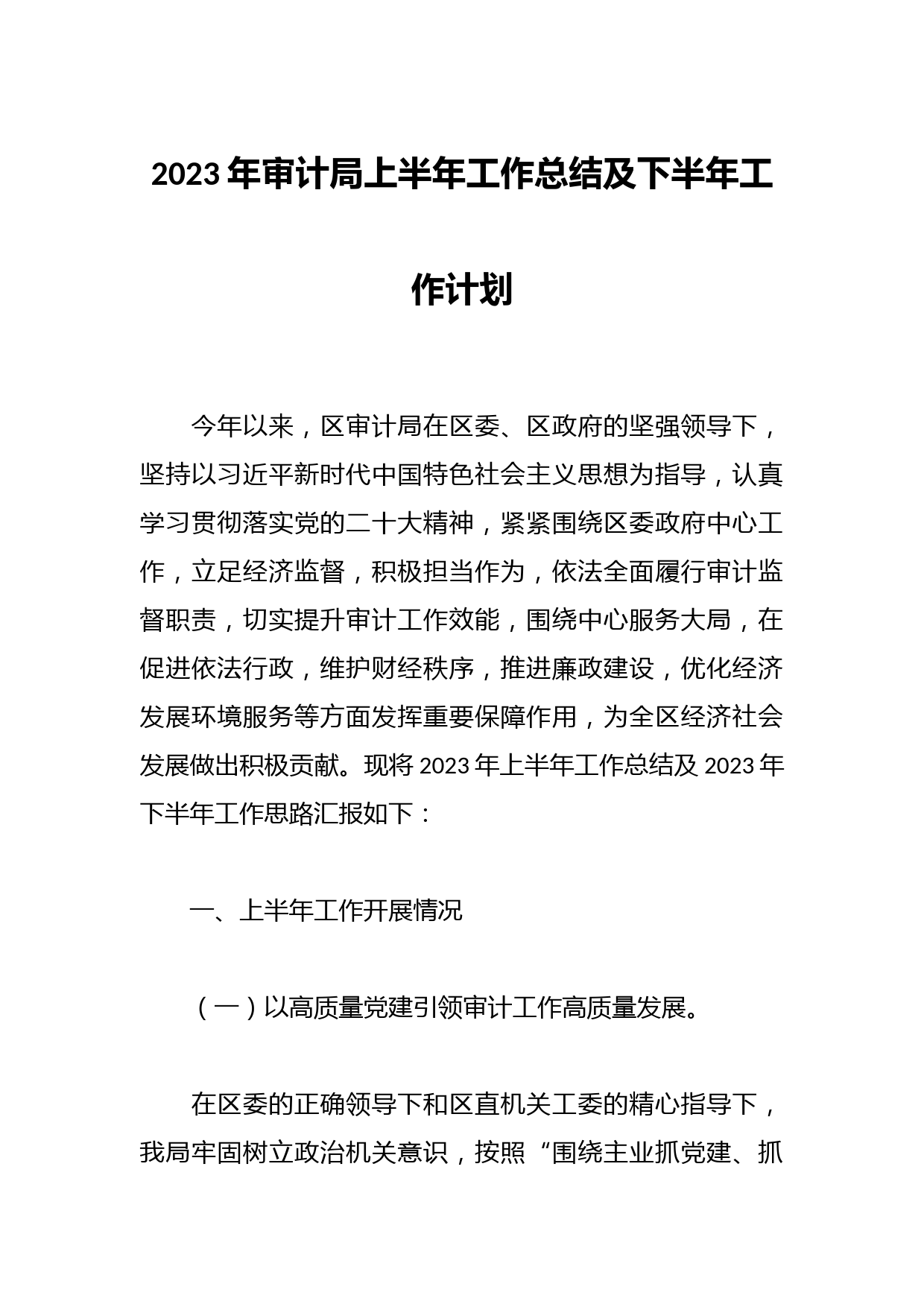 2023年审计局上半年工作总结及下半年工作计划