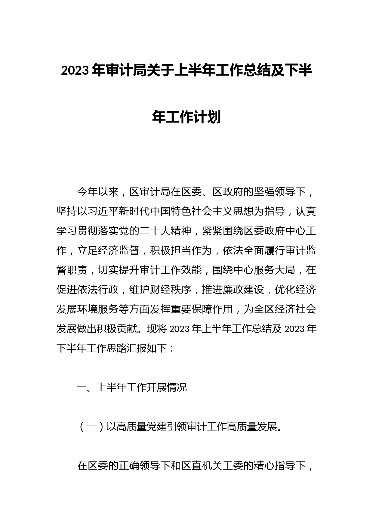2023年审计局关于上半年工作总结及下半年工作计划
