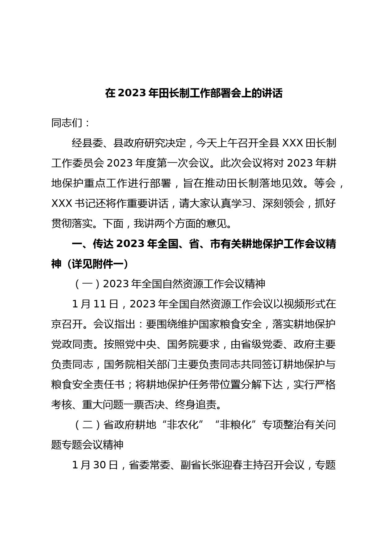 在2023年田长制工作部署会上的讲话