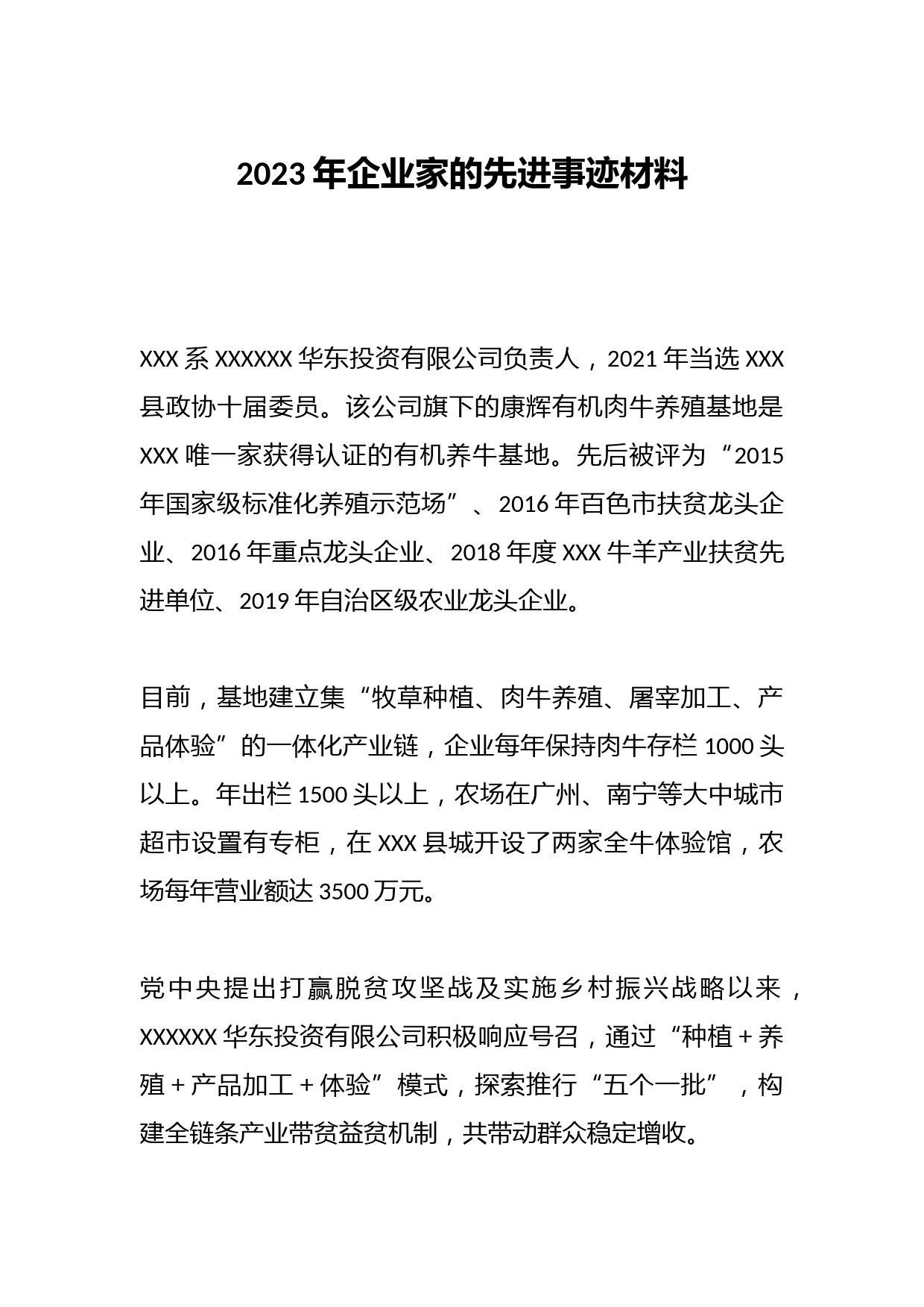 2023年企业家的先进事迹材料