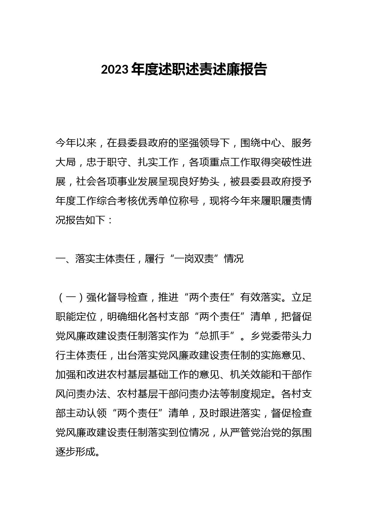 2023年度述职述责述廉报告