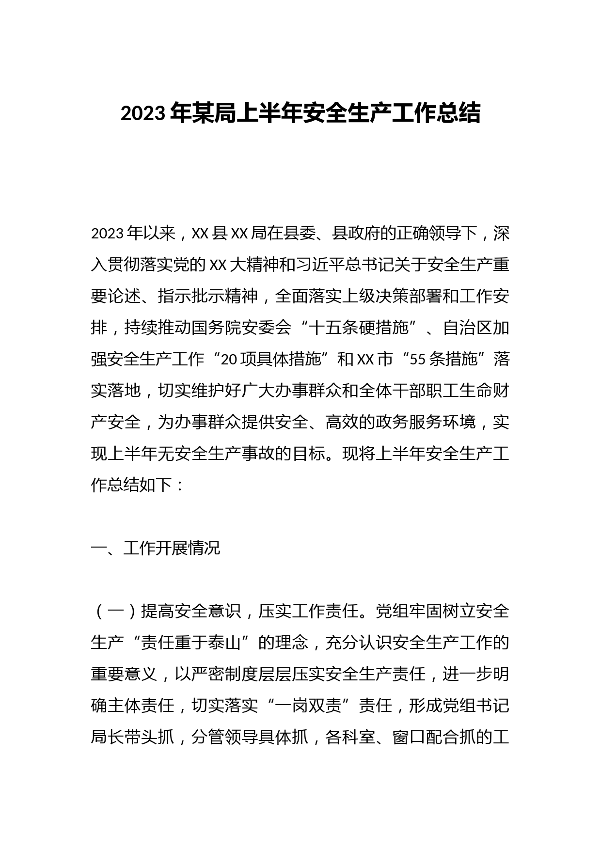 2023年某局上半年安全生产工作总结