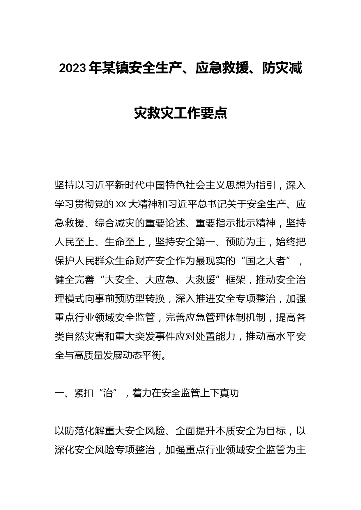 2023年某镇安全生产、应急救援、防灾减灾救灾工作要点