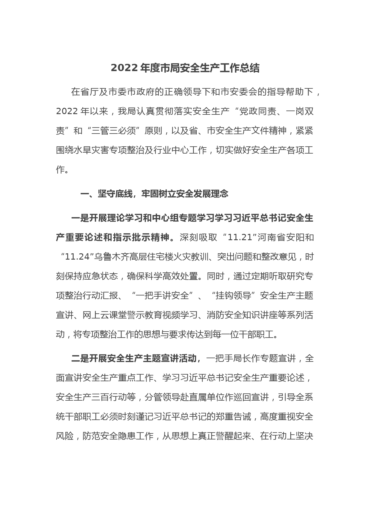 2022年度市局安全生产工作总结