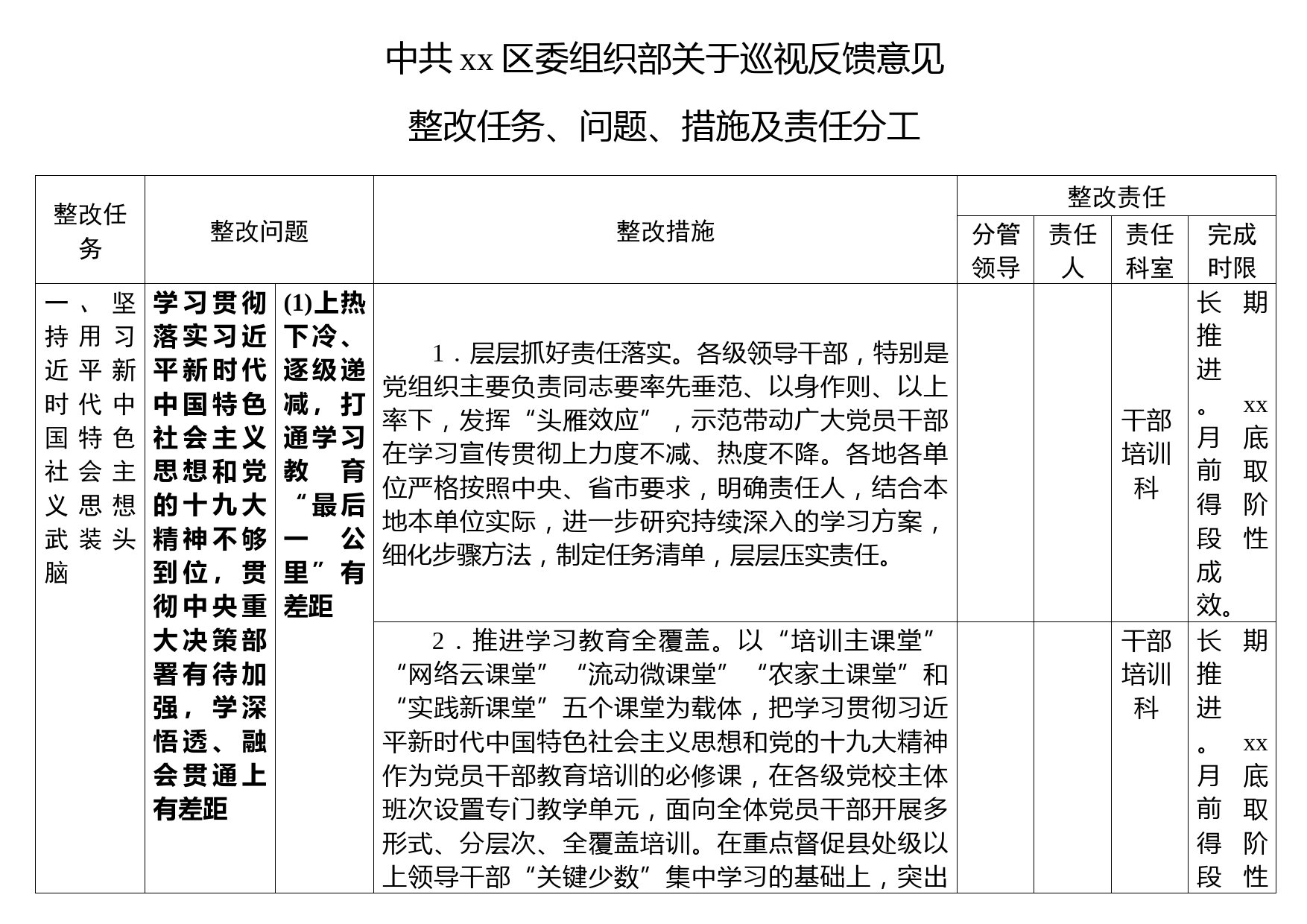 关于巡视反馈意见整改任务、问题、措施及责任分工(详表)