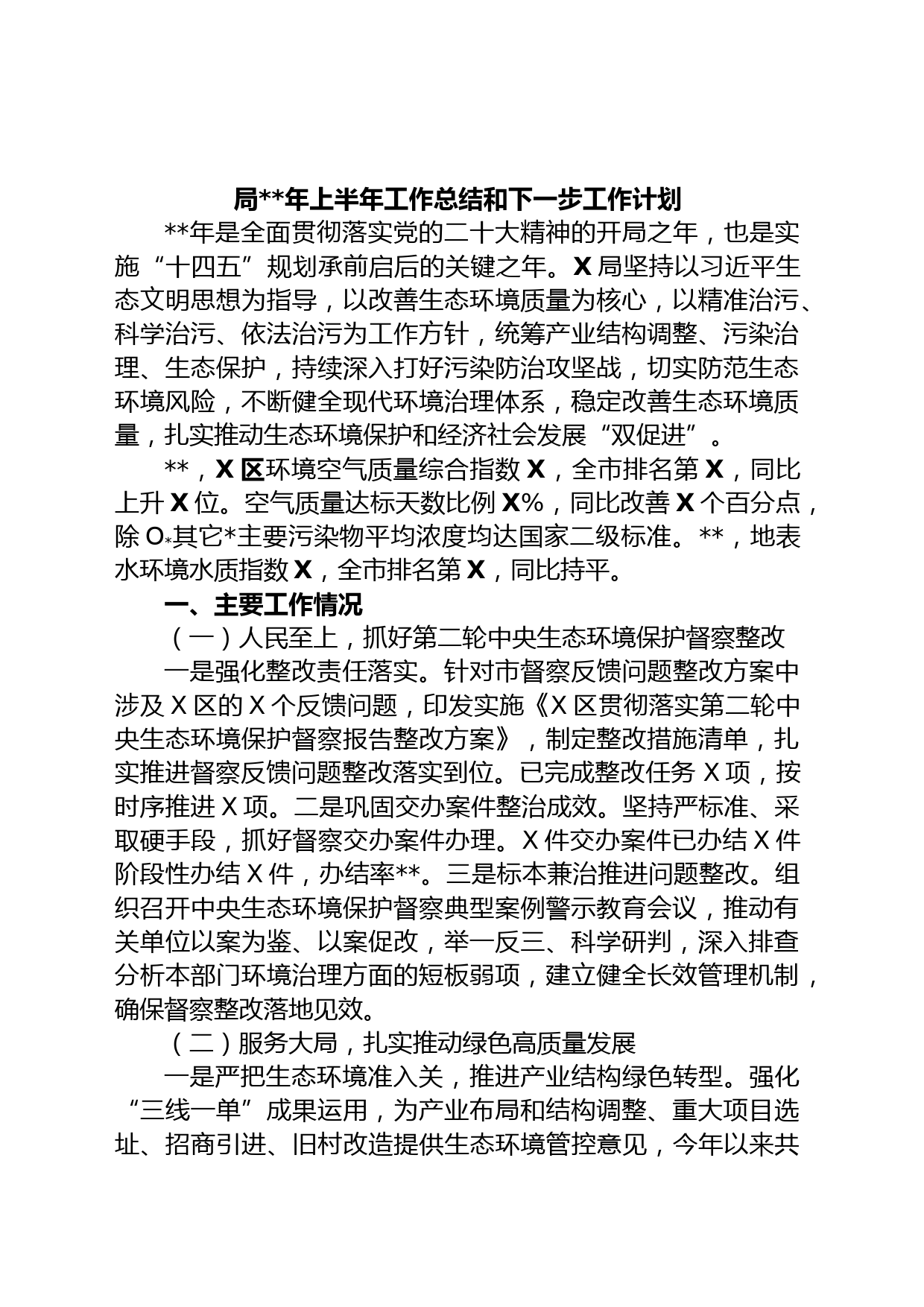 局年上半年工作总结和下一步工作计划