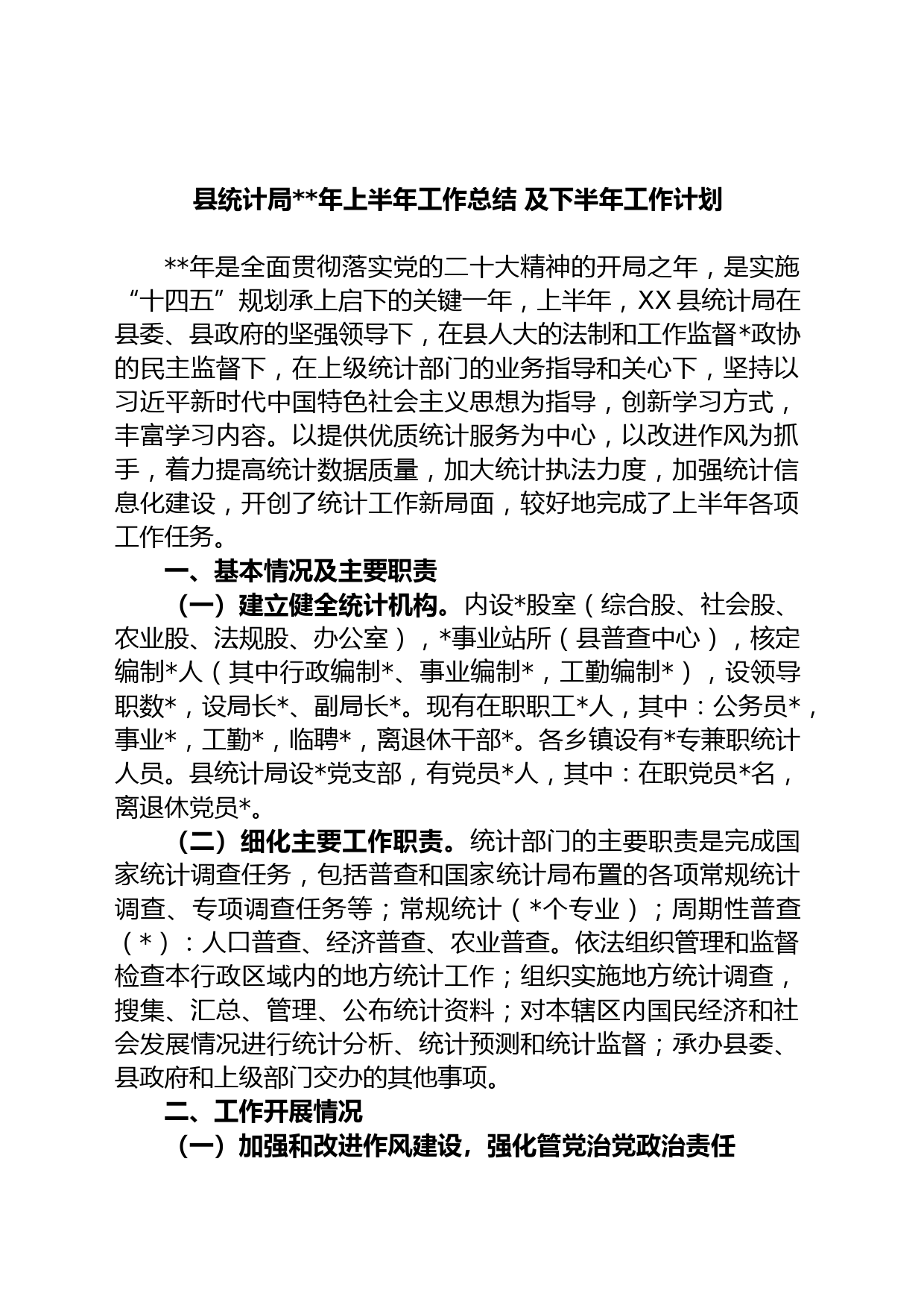 县统计局年上半年工作总结 及下半年工作计划