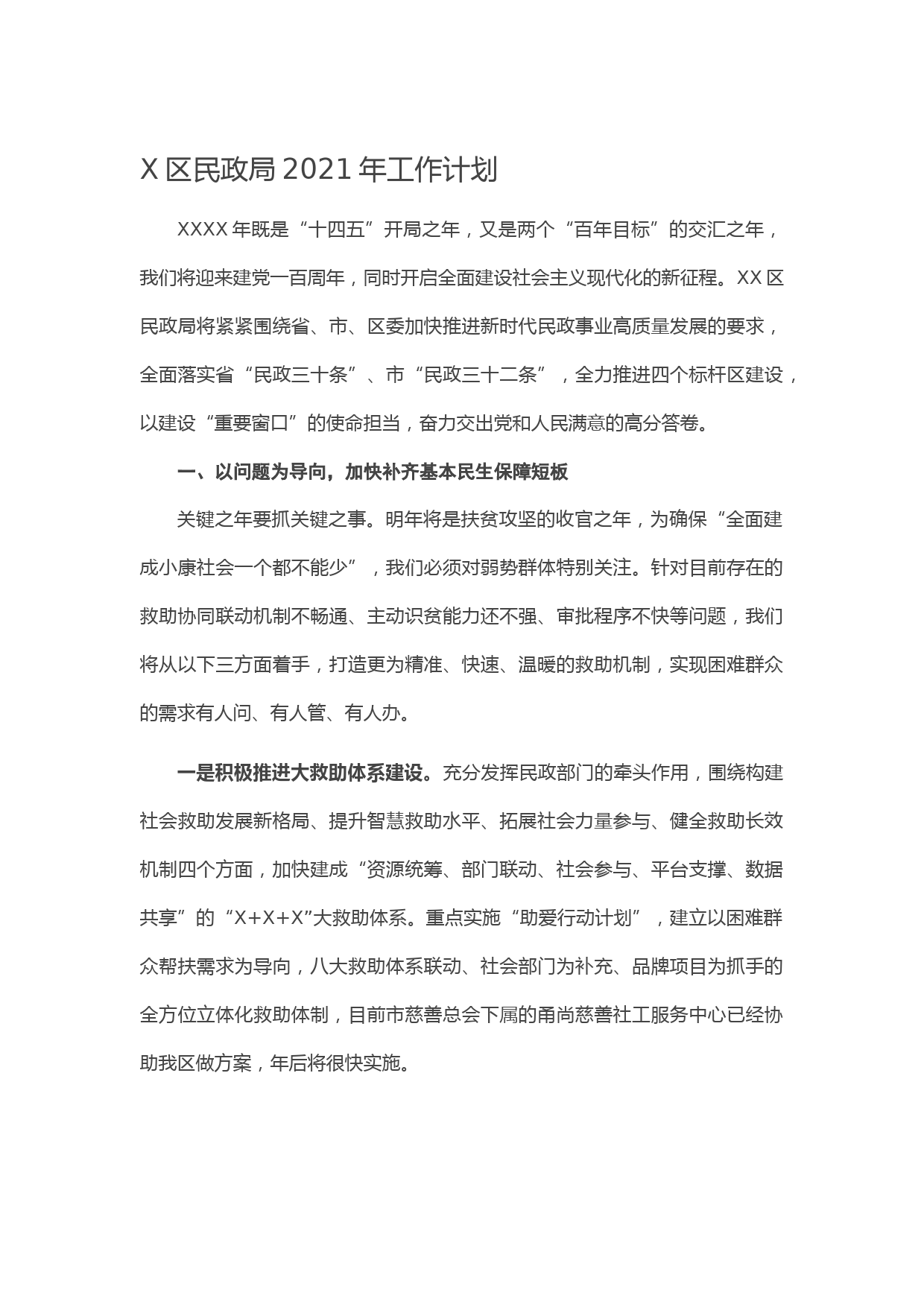 20210106X区民政局2021年工作计划