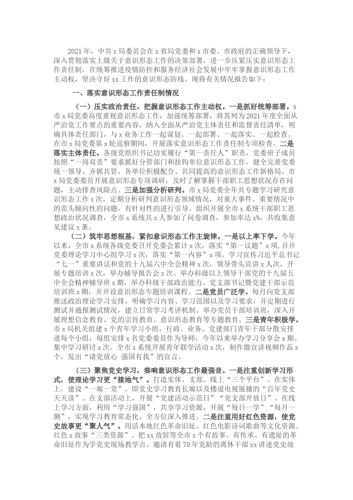 2021年意识形态工作情况总结报告