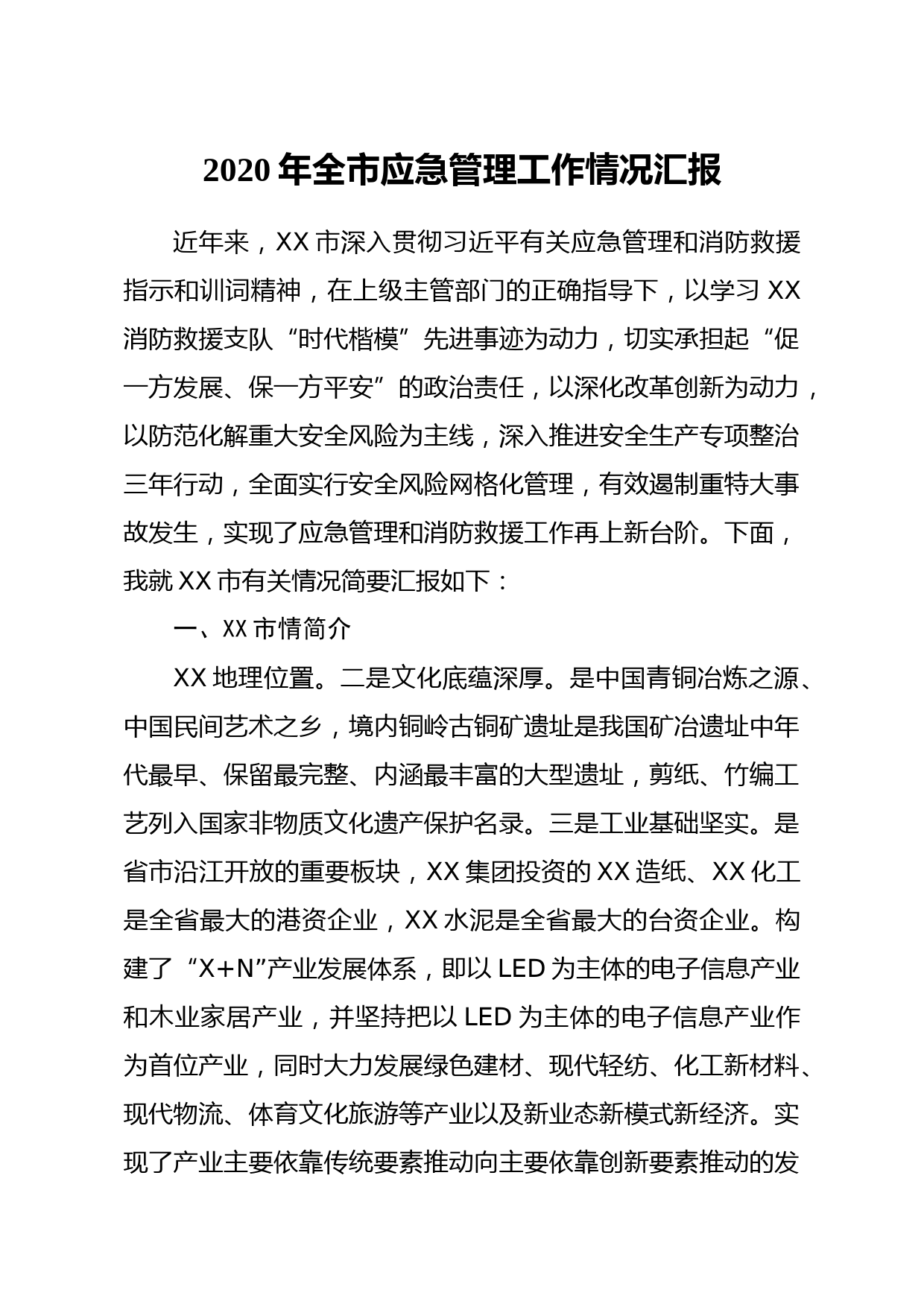 20210326市人民政府2020年全市应急管理工作情况汇报