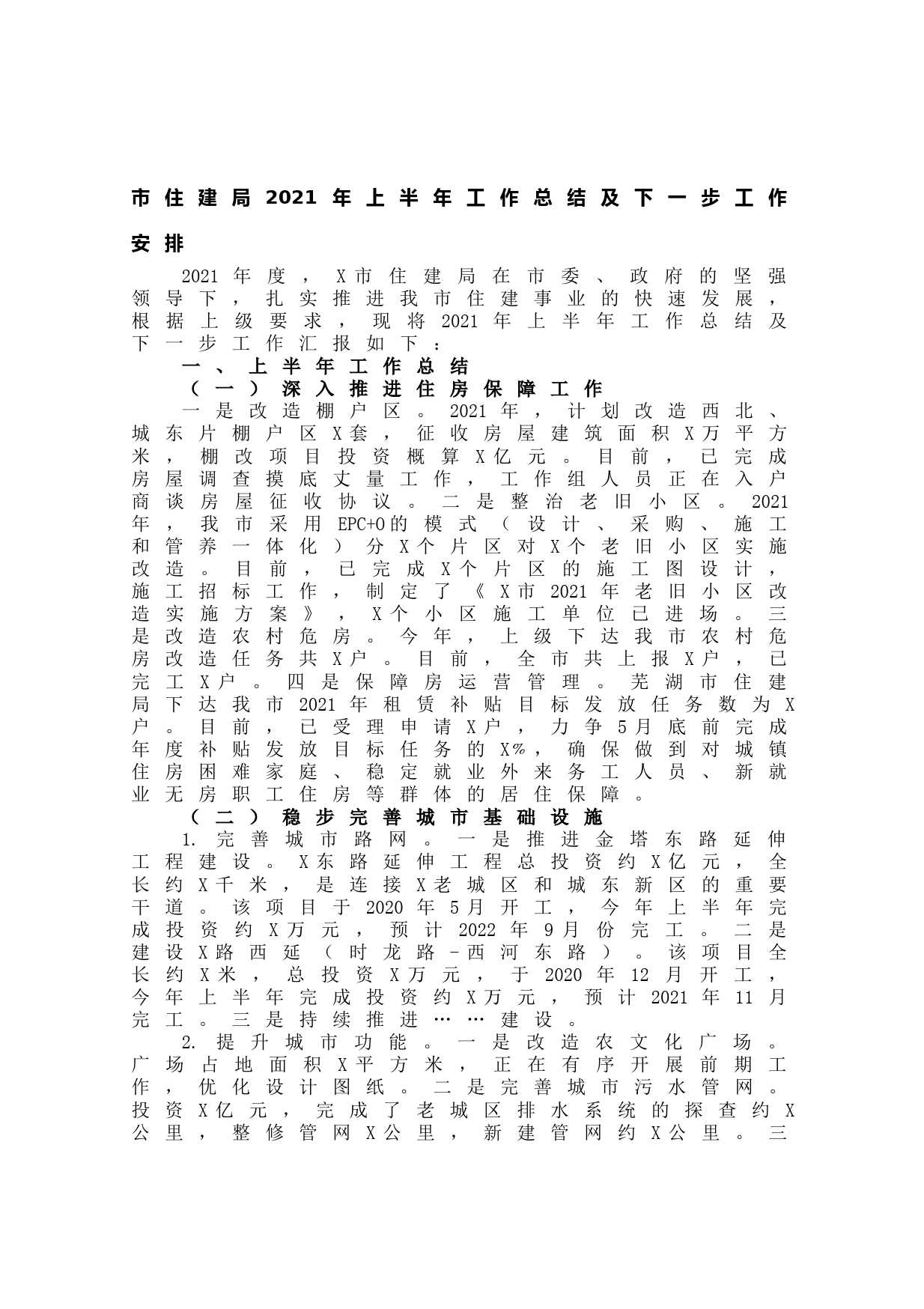 20210619市住建局2021年上半年工作总结及下一步工作安排