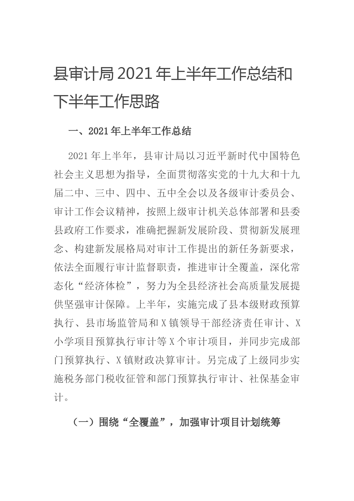 20210622县审计局2021年上半年工作总结和下半年工作思路