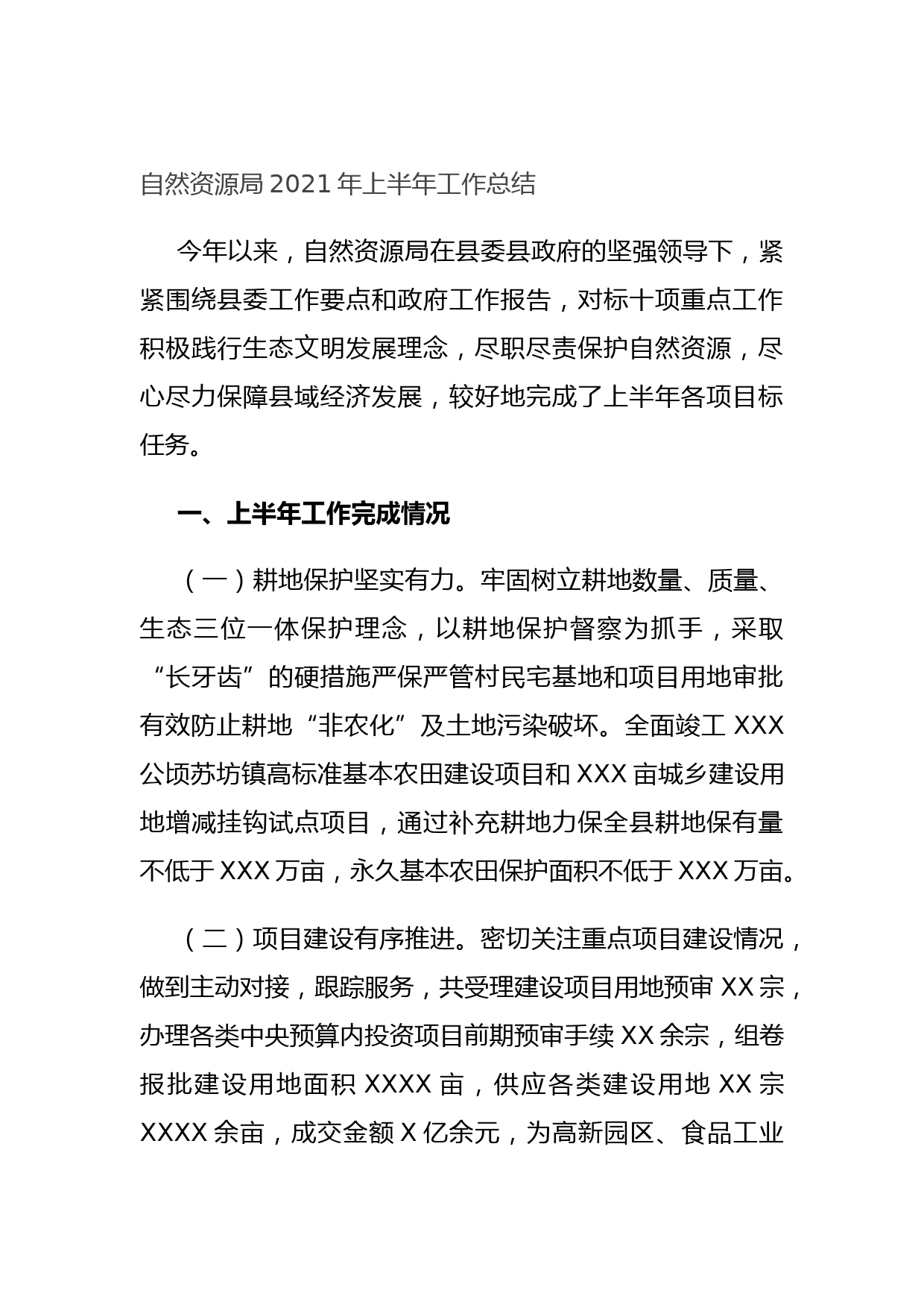 20210701自然资源局2021年上半年工作总结