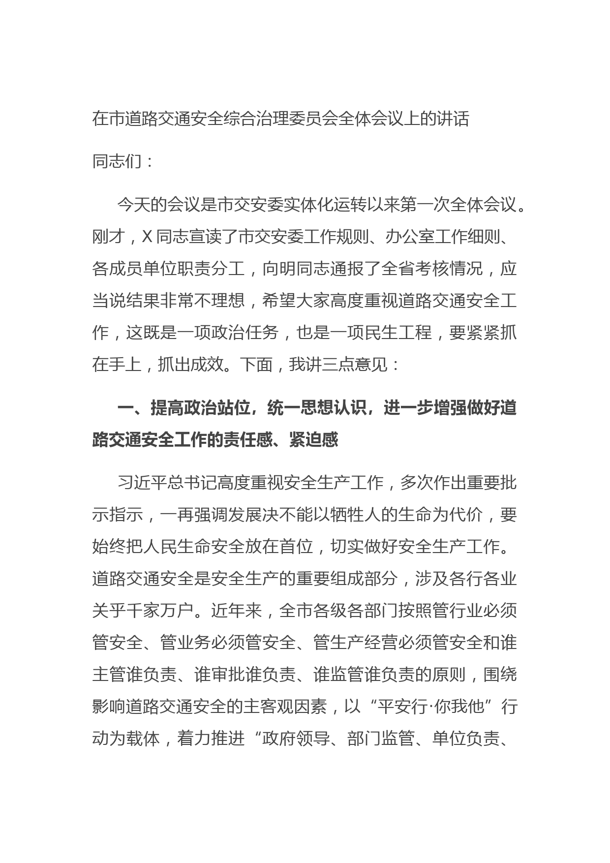 20210816在市道路交通安全综合治理委员会全体会议上的讲话