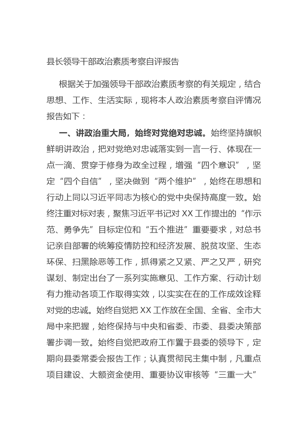 20210817县长领导干部政治素质考察自评报告