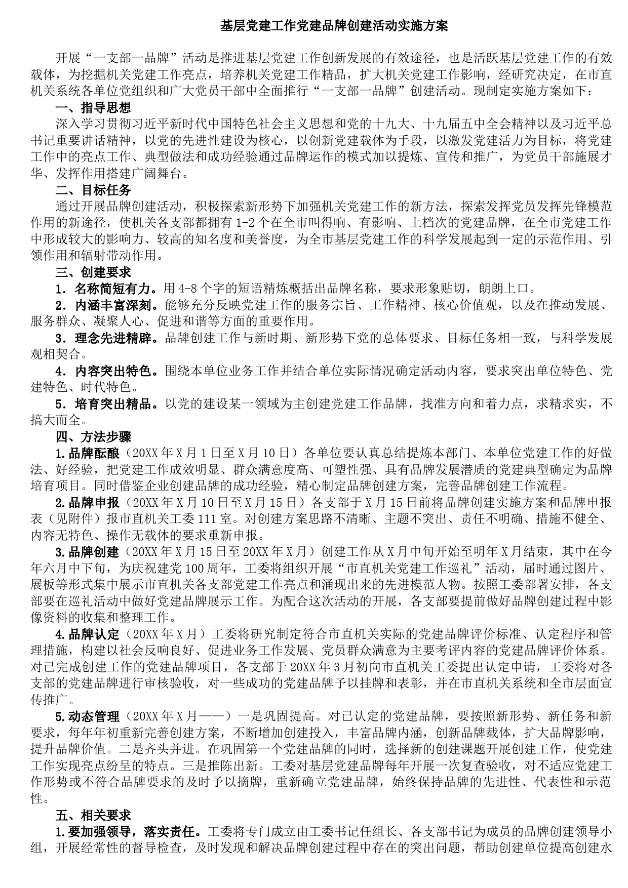 20210903基层党建工作党建品牌创建活动实施方案