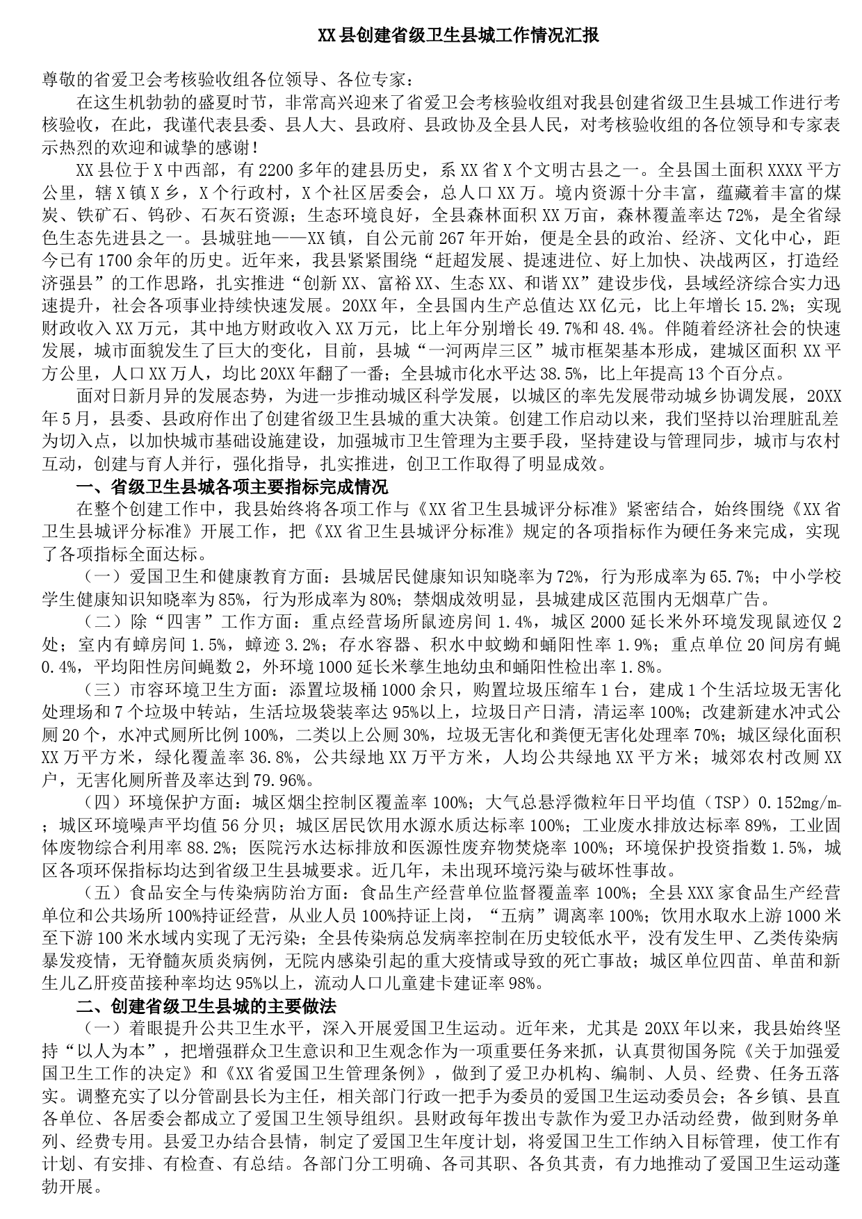 20210913X县创建省级卫生县城工作情况汇报