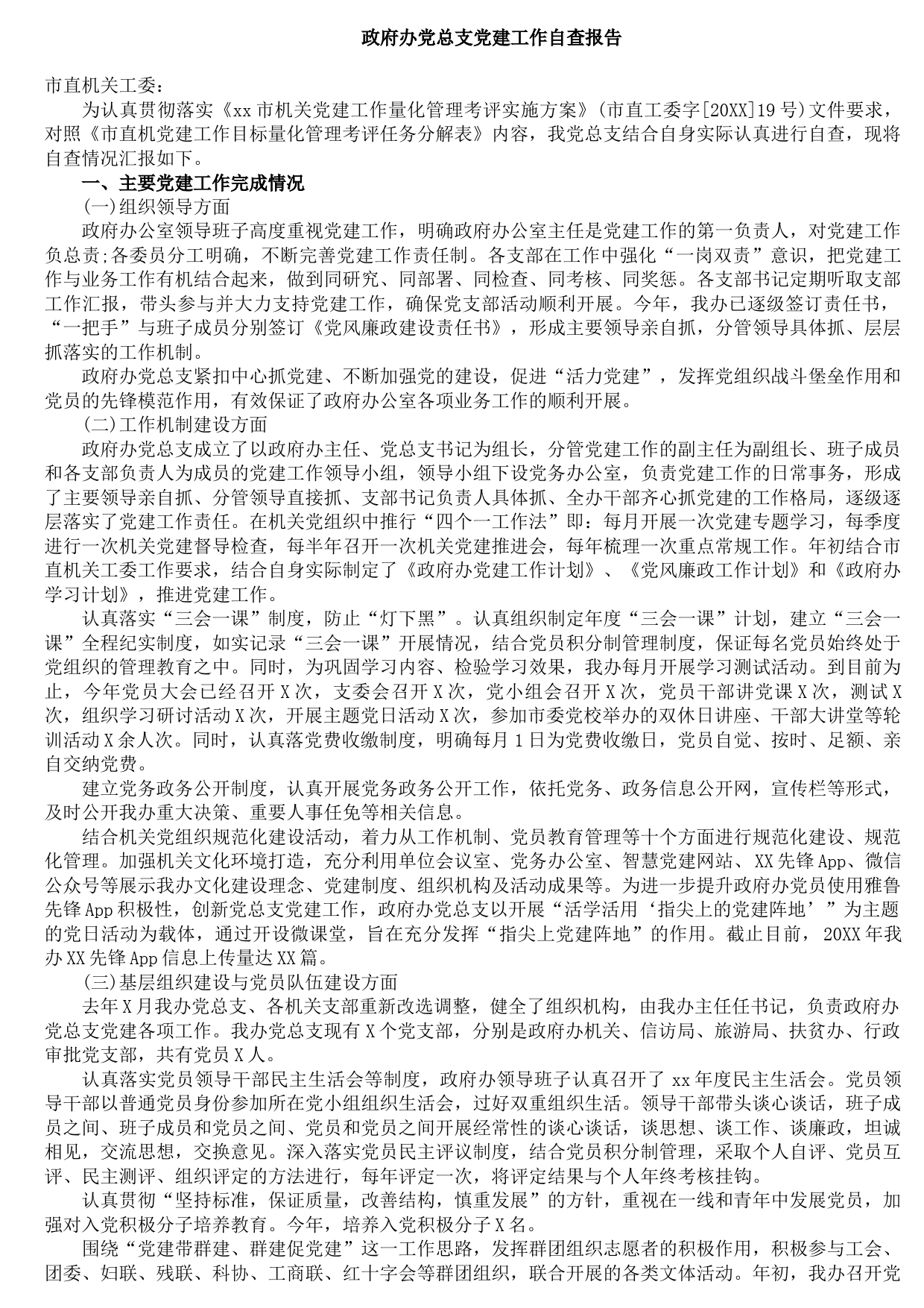 20210923政府办党总支党建工作自查报告