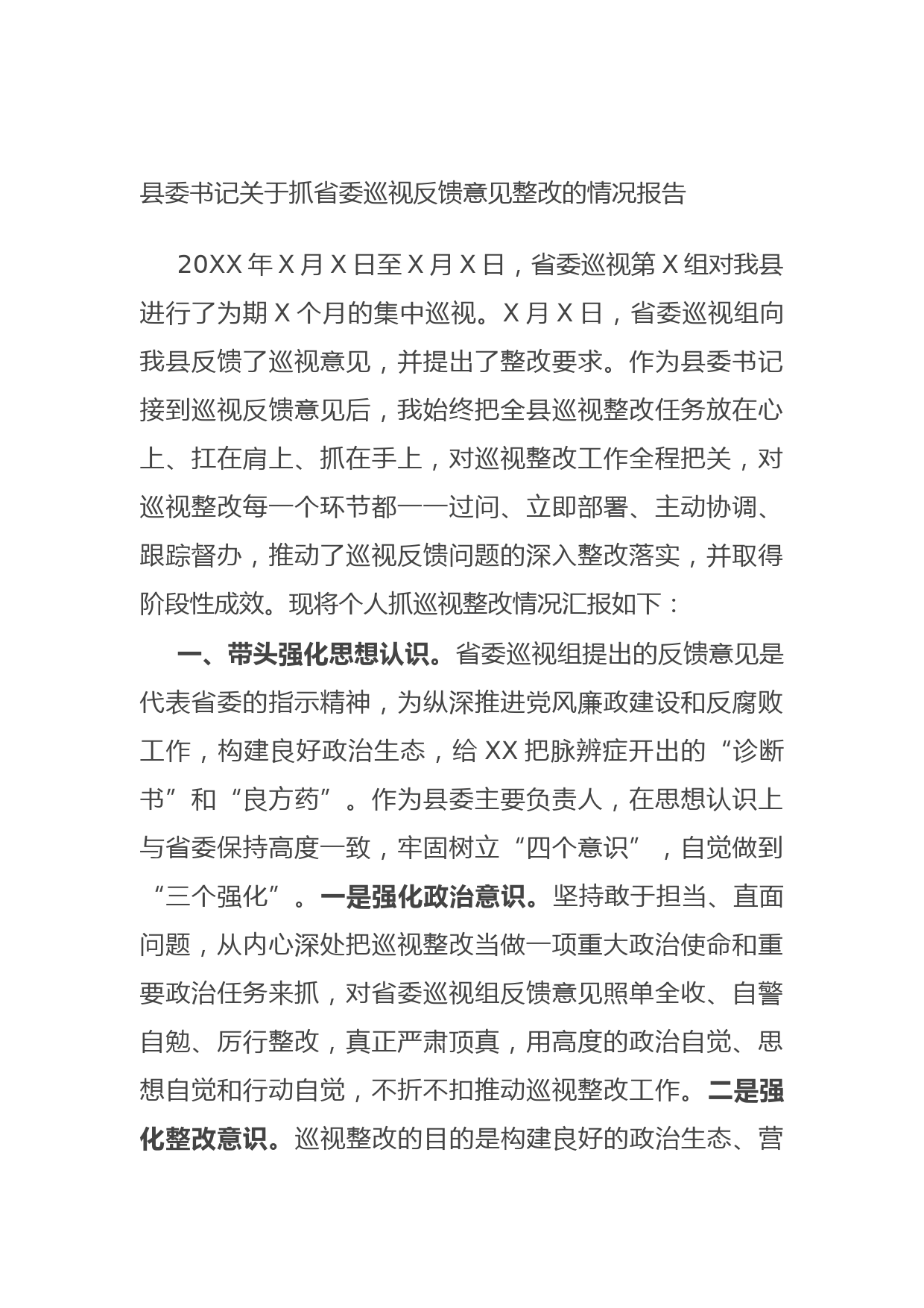 20210925县委书记关于抓省委巡视反馈意见整改的情况报告