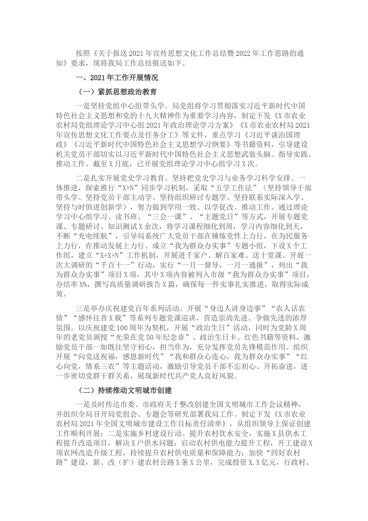 市农业农村局2021年宣传思想文化工作总结暨2022年工作思路