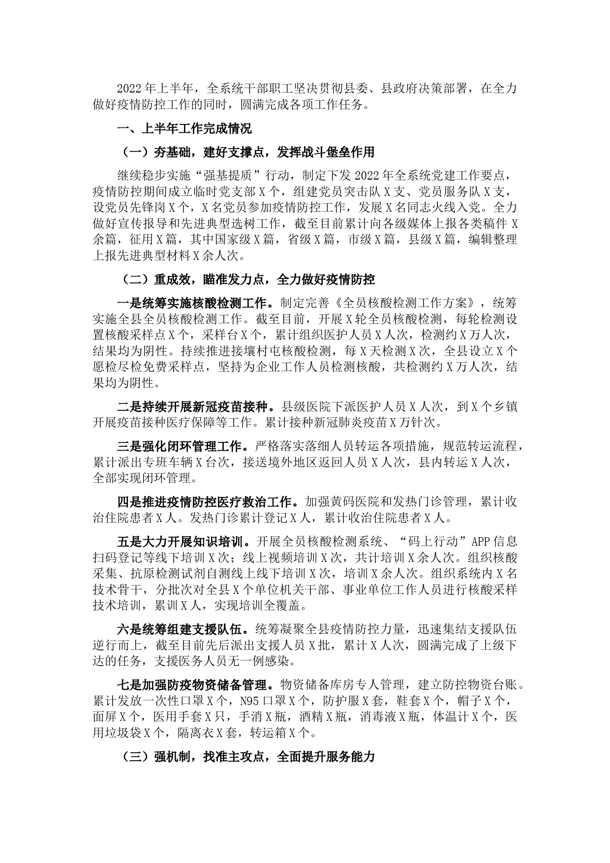 2022年上半年县卫生健康工作总结