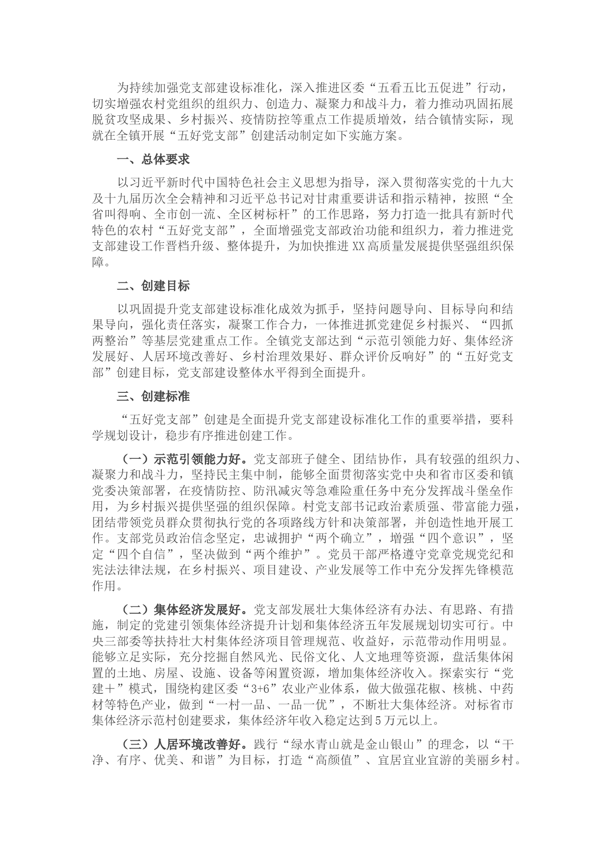 “五好党支部”创建实施方案