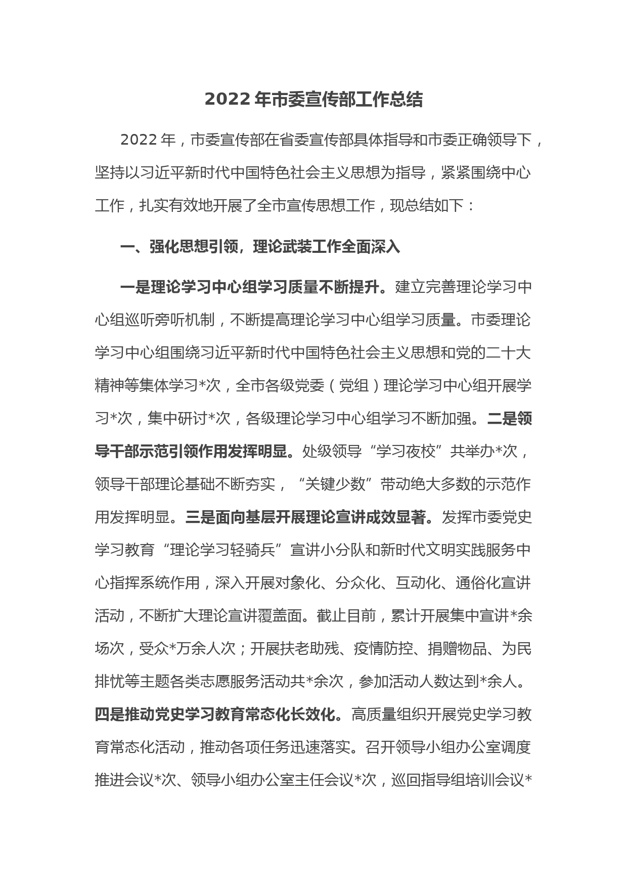 2022年市委宣传部工作总结