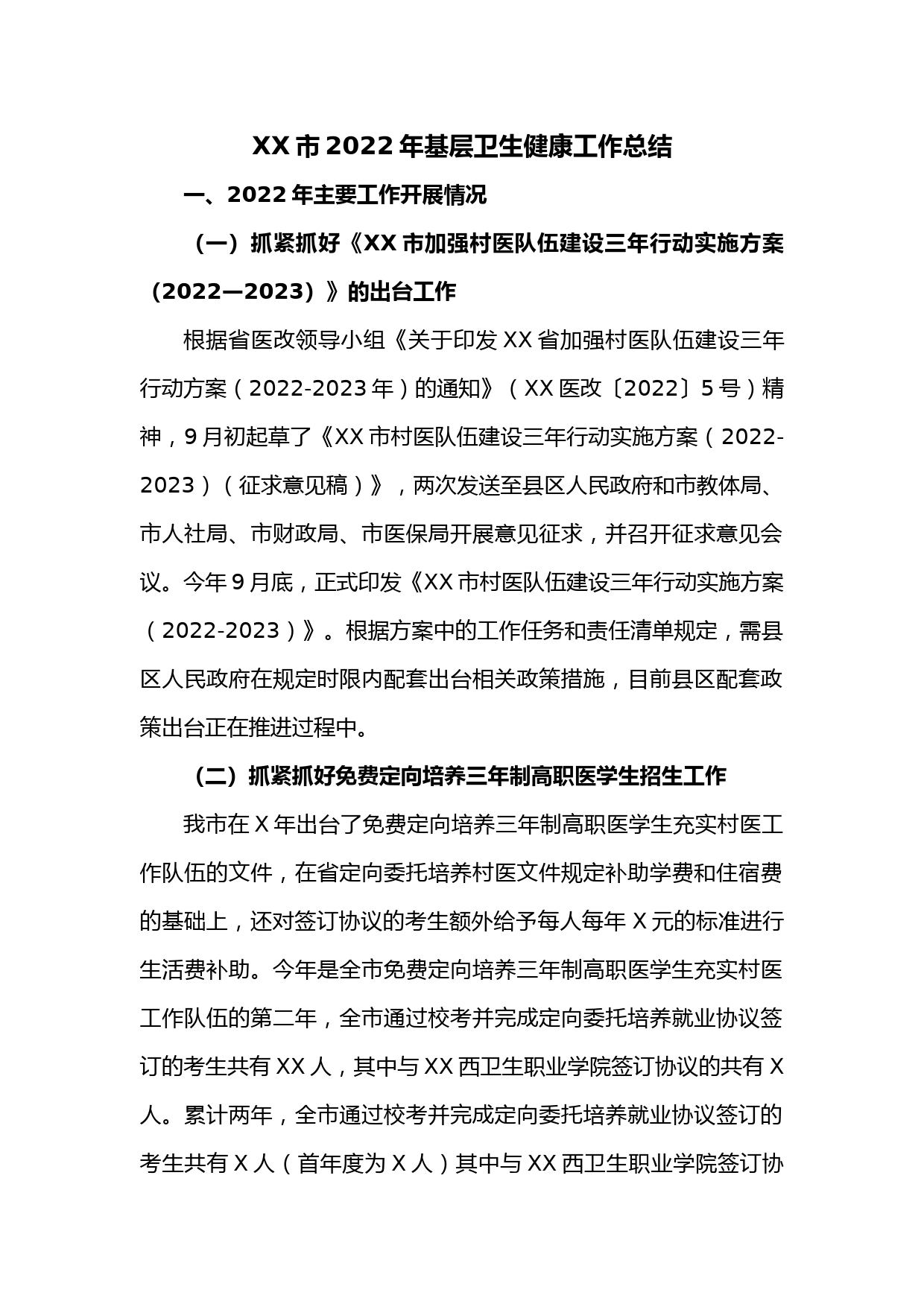XX市2022年基层卫生健康工作总结