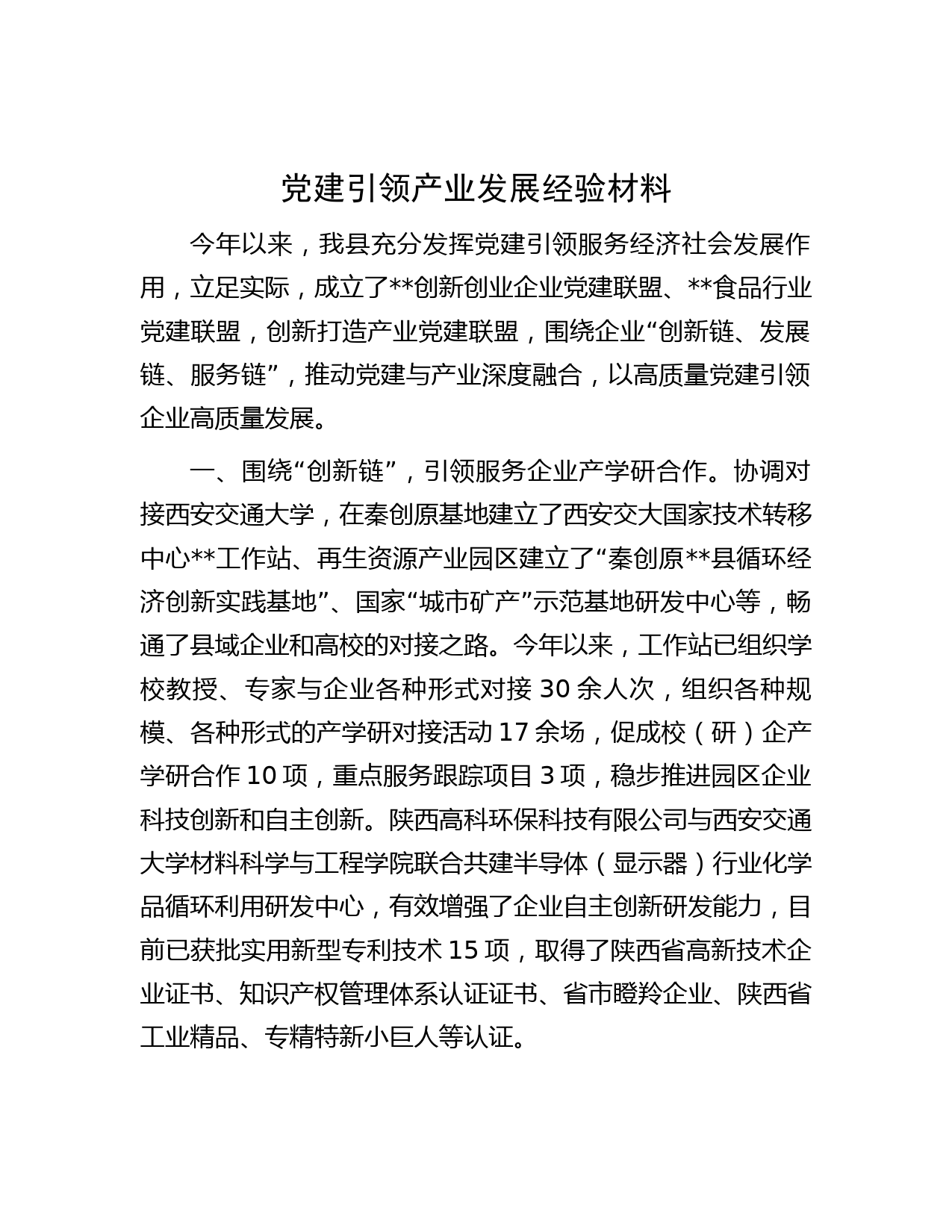 党建引领产业发展经验材料