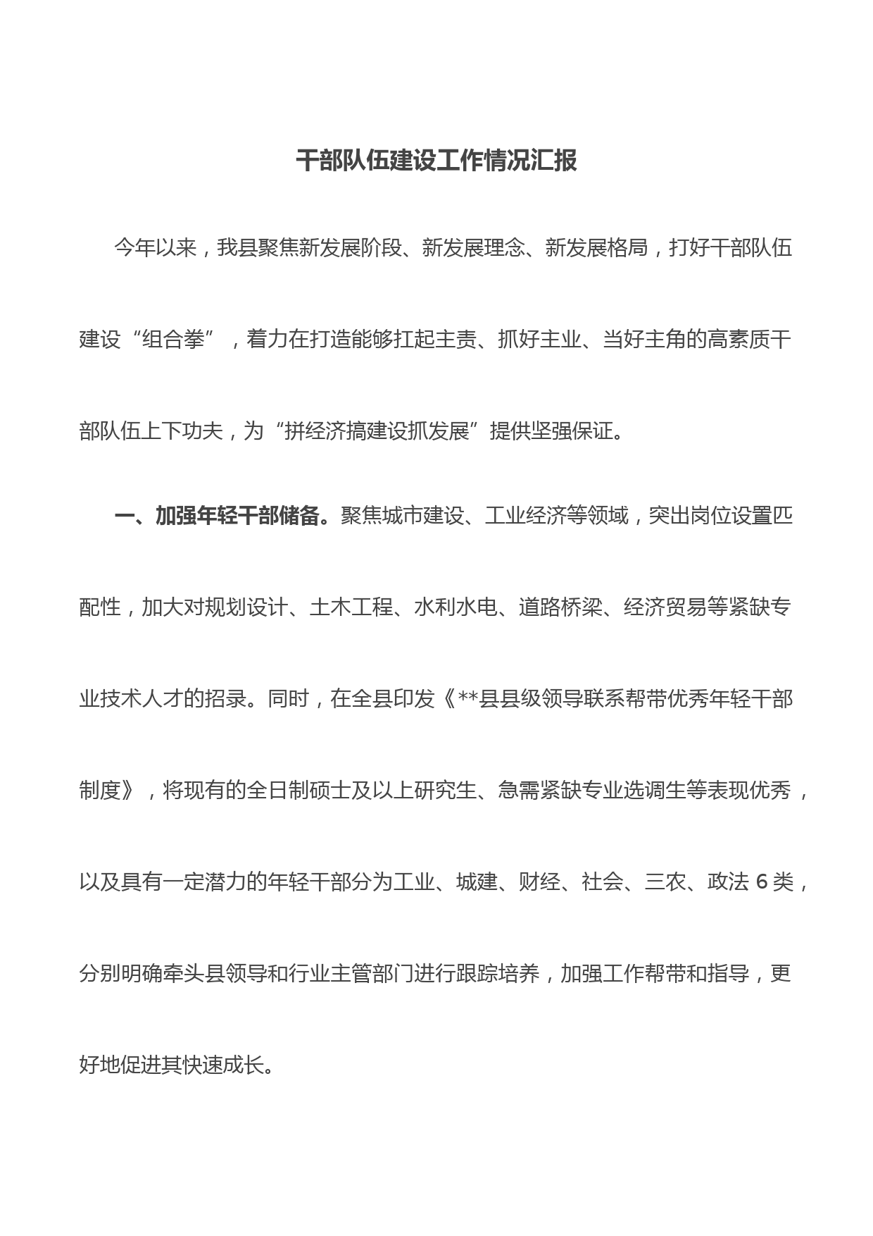 干部队伍建设工作情况汇报