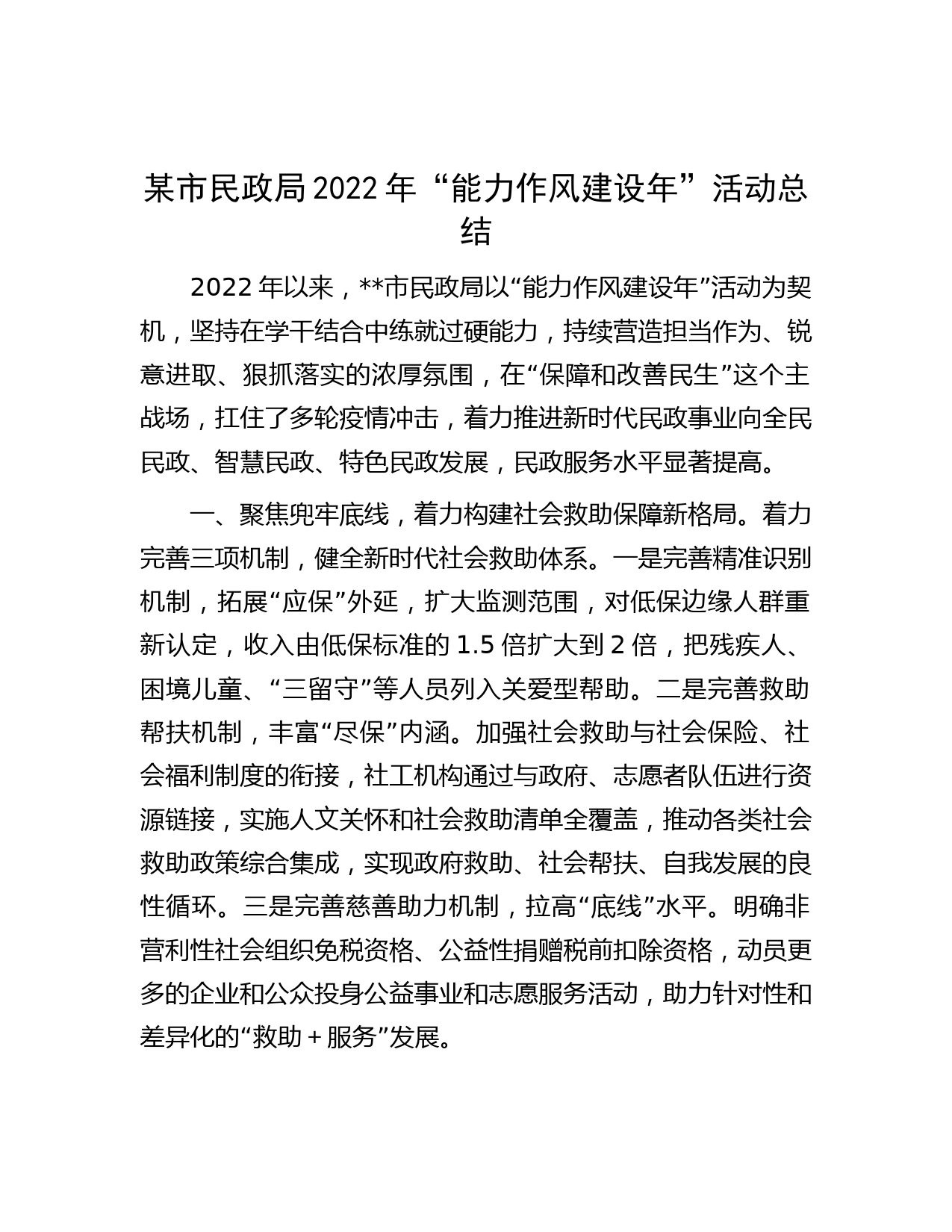 某市民政局2022年“能力作风建设年”活动总结