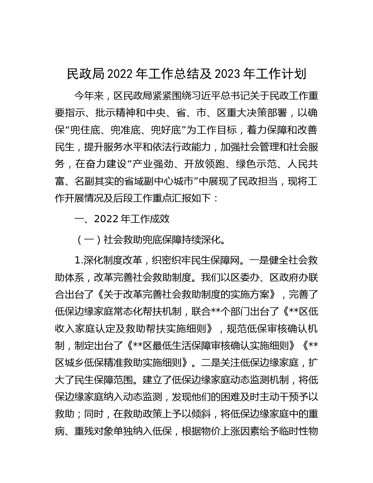 民政局2022年工作总结及2023年工作计划 (2)