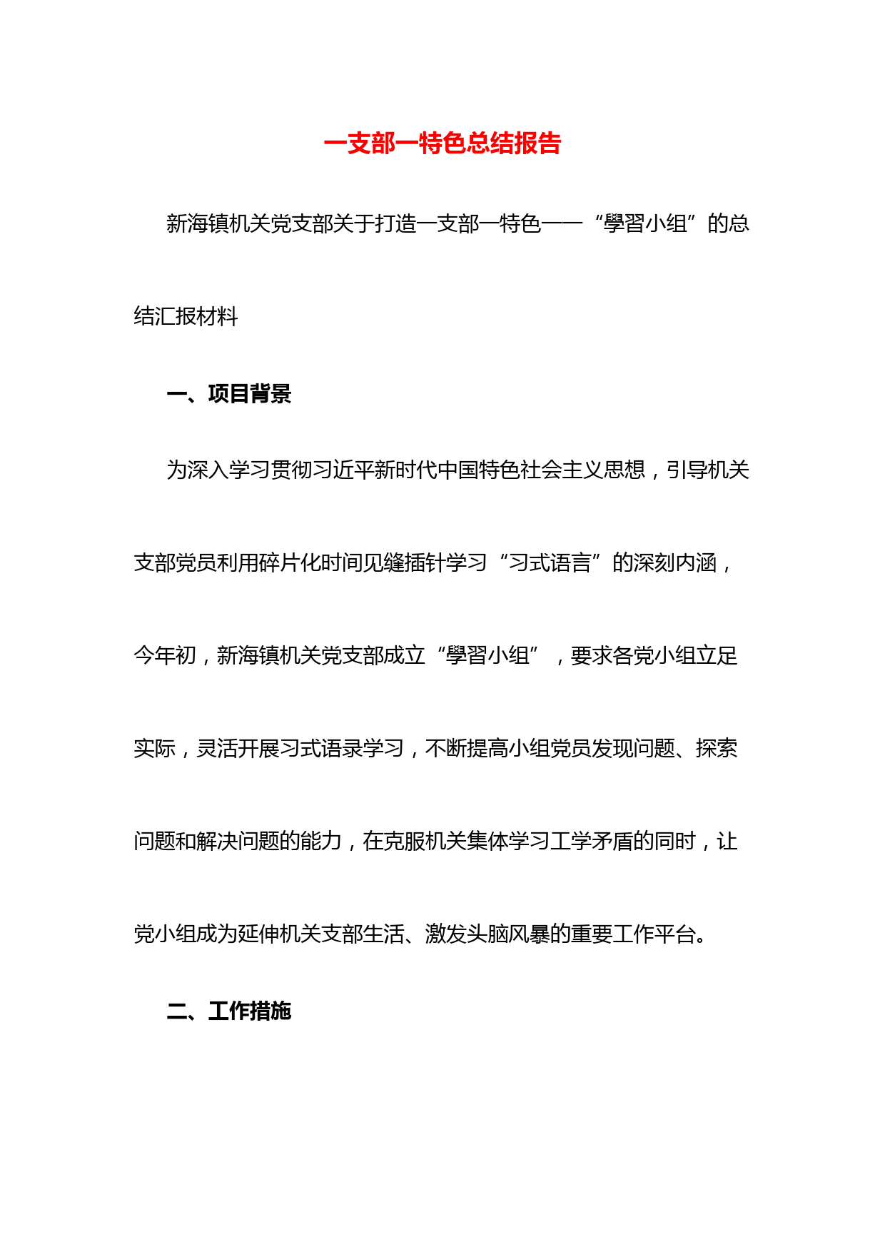 一支部一特色总结报告