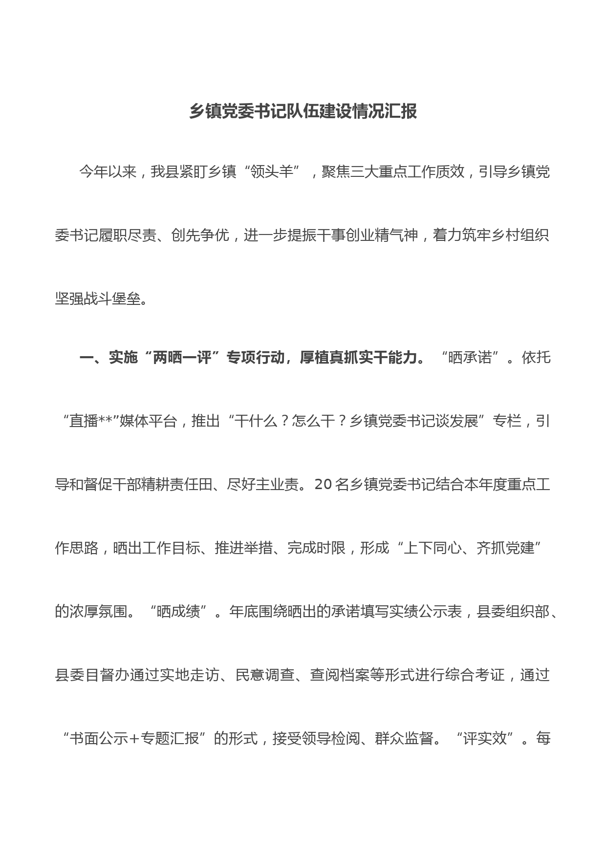 乡镇党委书记队伍建设情况汇报