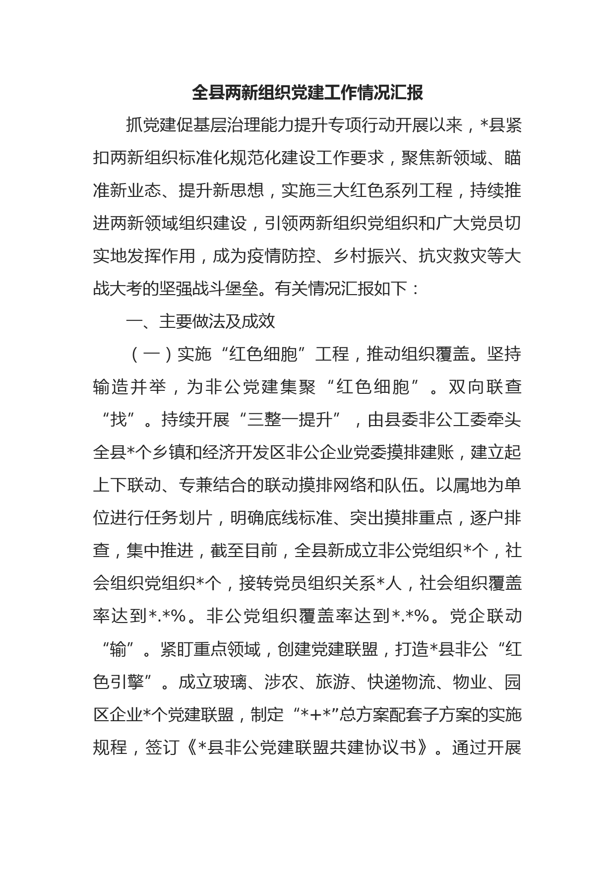 全县两新组织党建工作情况汇报