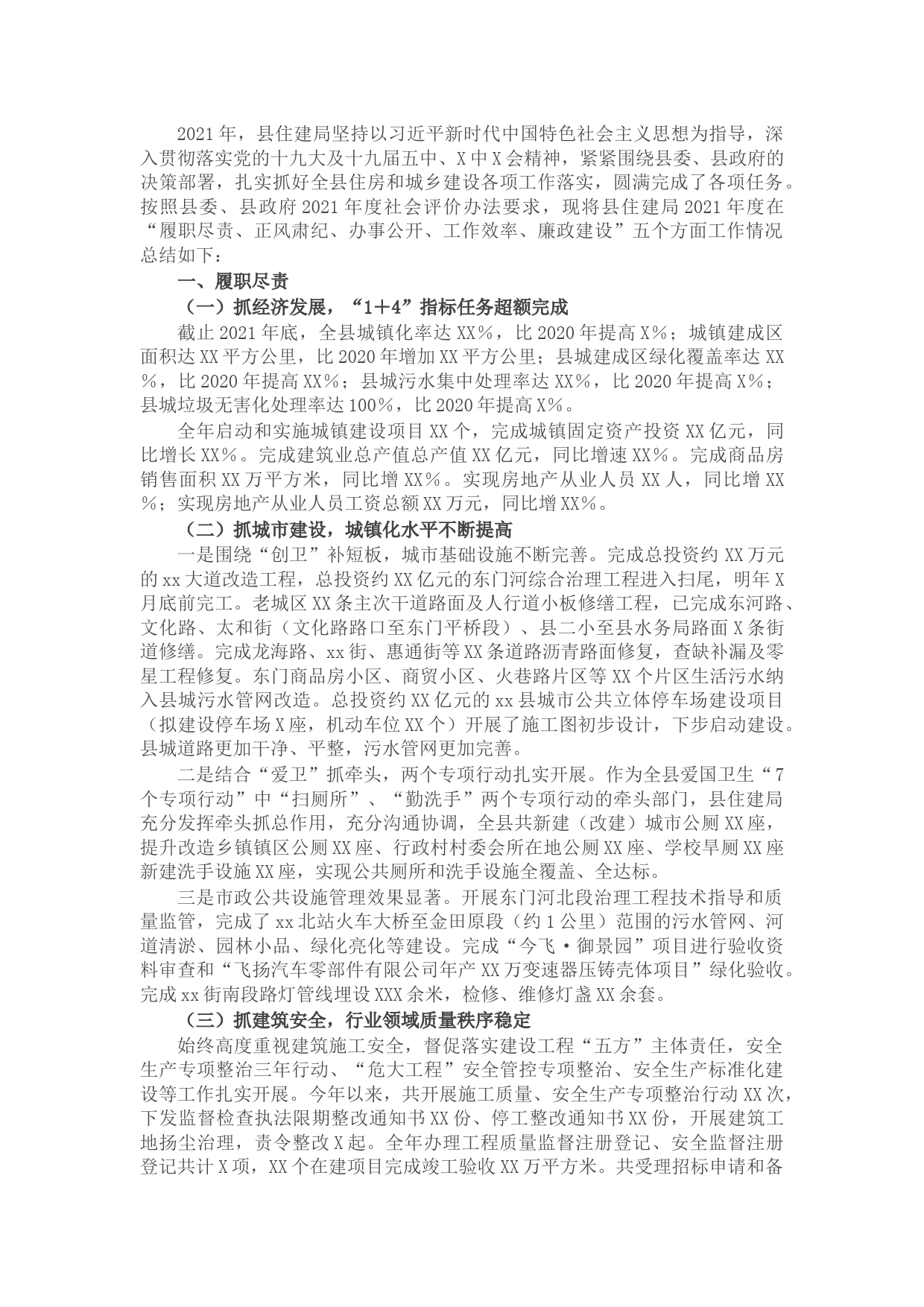 县住建局2021年度工作情况总结